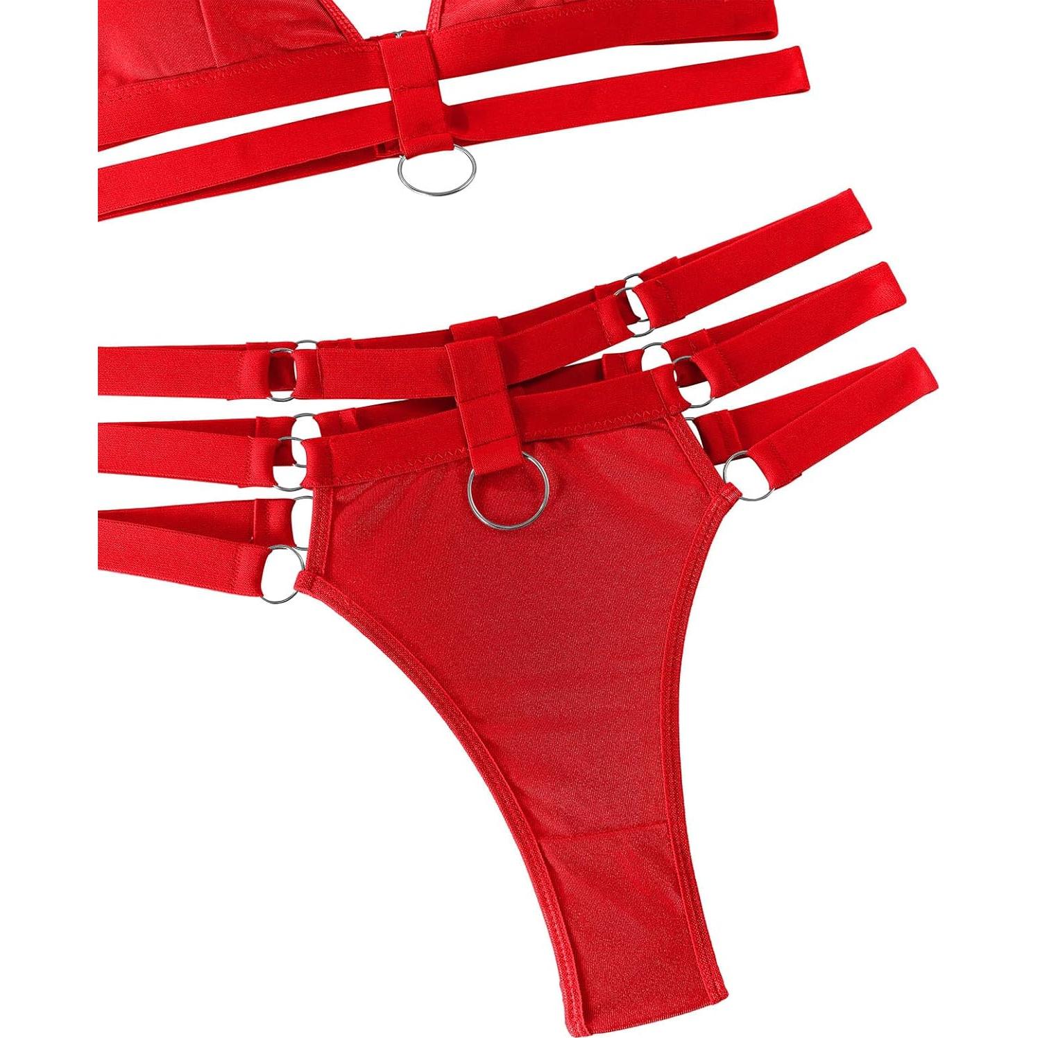 Conjunto Lencería Strappy Lilosy Rojo 3 Piezas Sexy