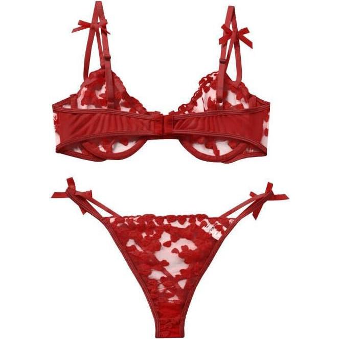 Conjunto de Lencería Bordado ALOECDYV 2 Piezas Rojo
