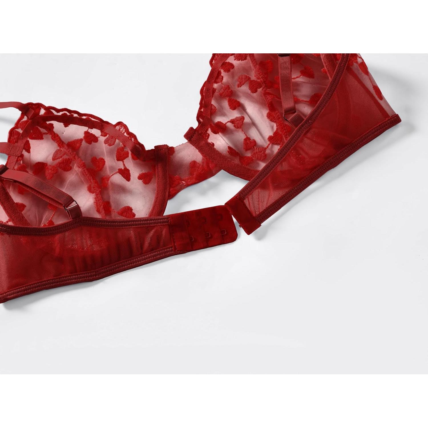 Conjunto de Lencería Bordado ALOECDYV 2 Piezas Rojo