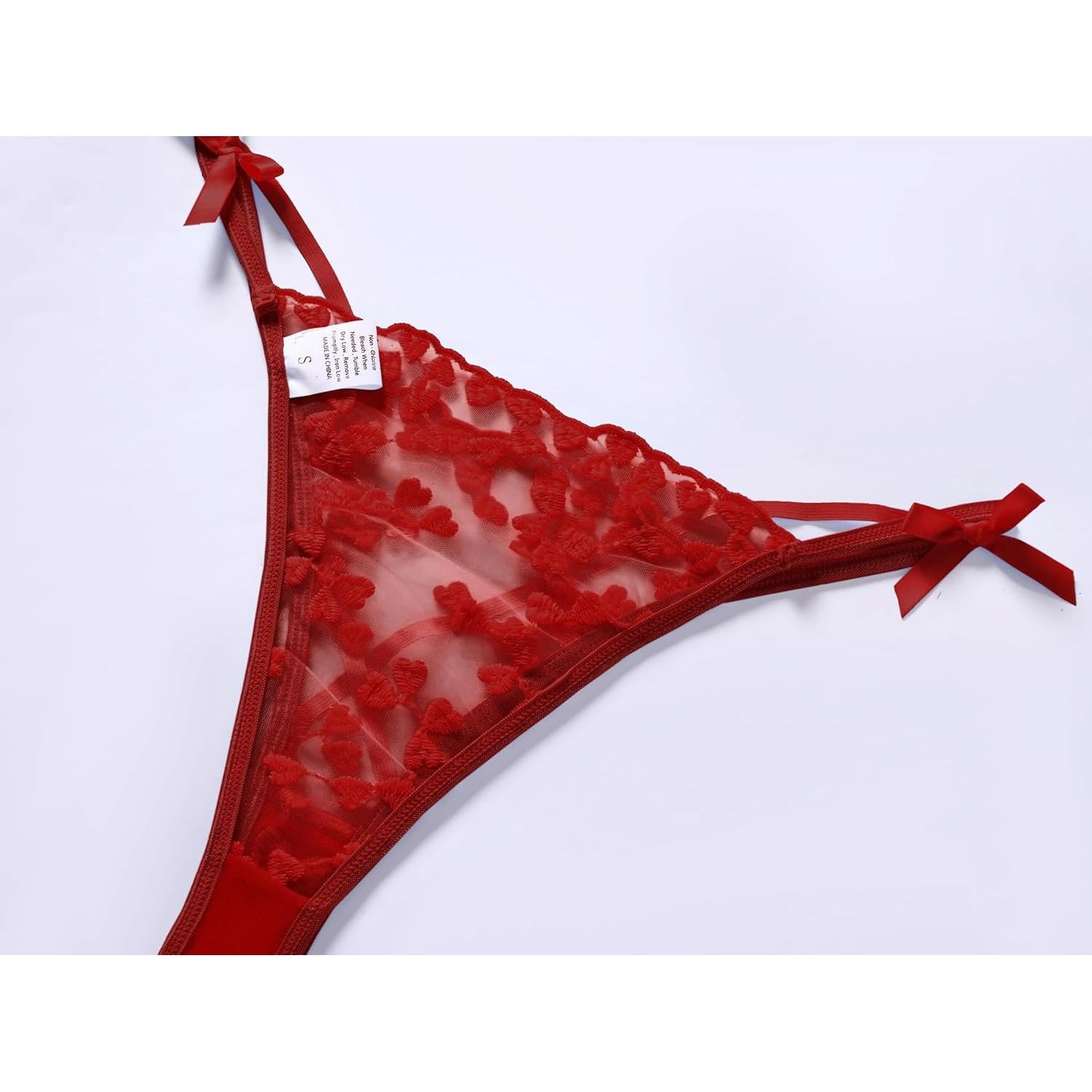 Conjunto de Lencería Bordado ALOECDYV 2 Piezas Rojo