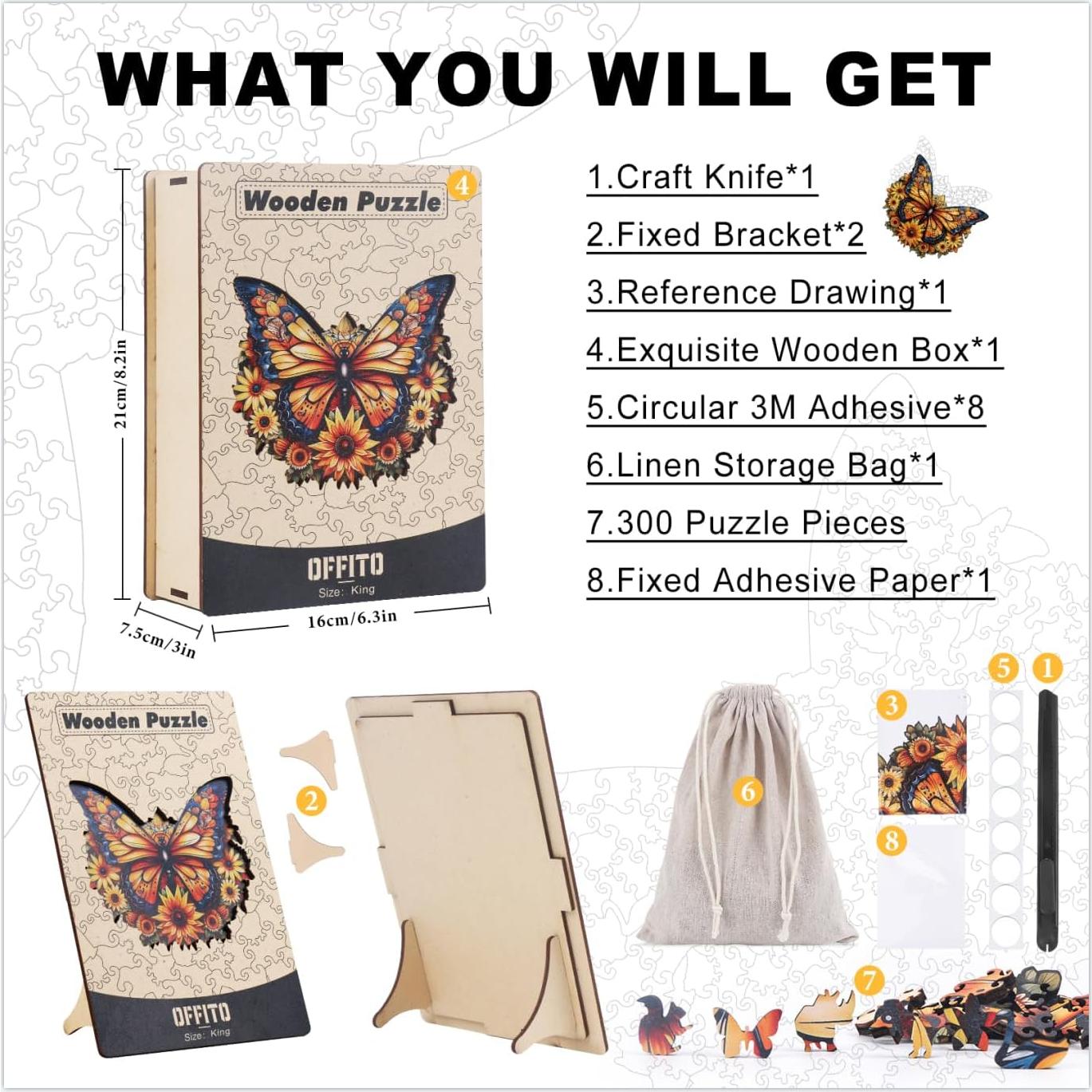 Rompecabezas de Madera Offito Mariposa 200 Piezas 25.4x30.5cm