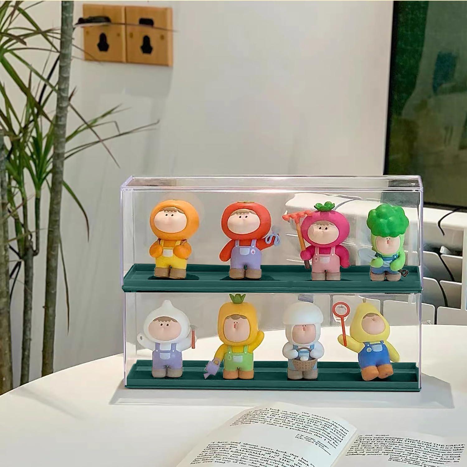 Clear Acrylic Display Case for Mini Pop Figures,Desktop Storage Cabinet Organizer for Doll Toy Collectibles, Action Figures, Mini Figurines Dustproof Protection (Dark Green)
