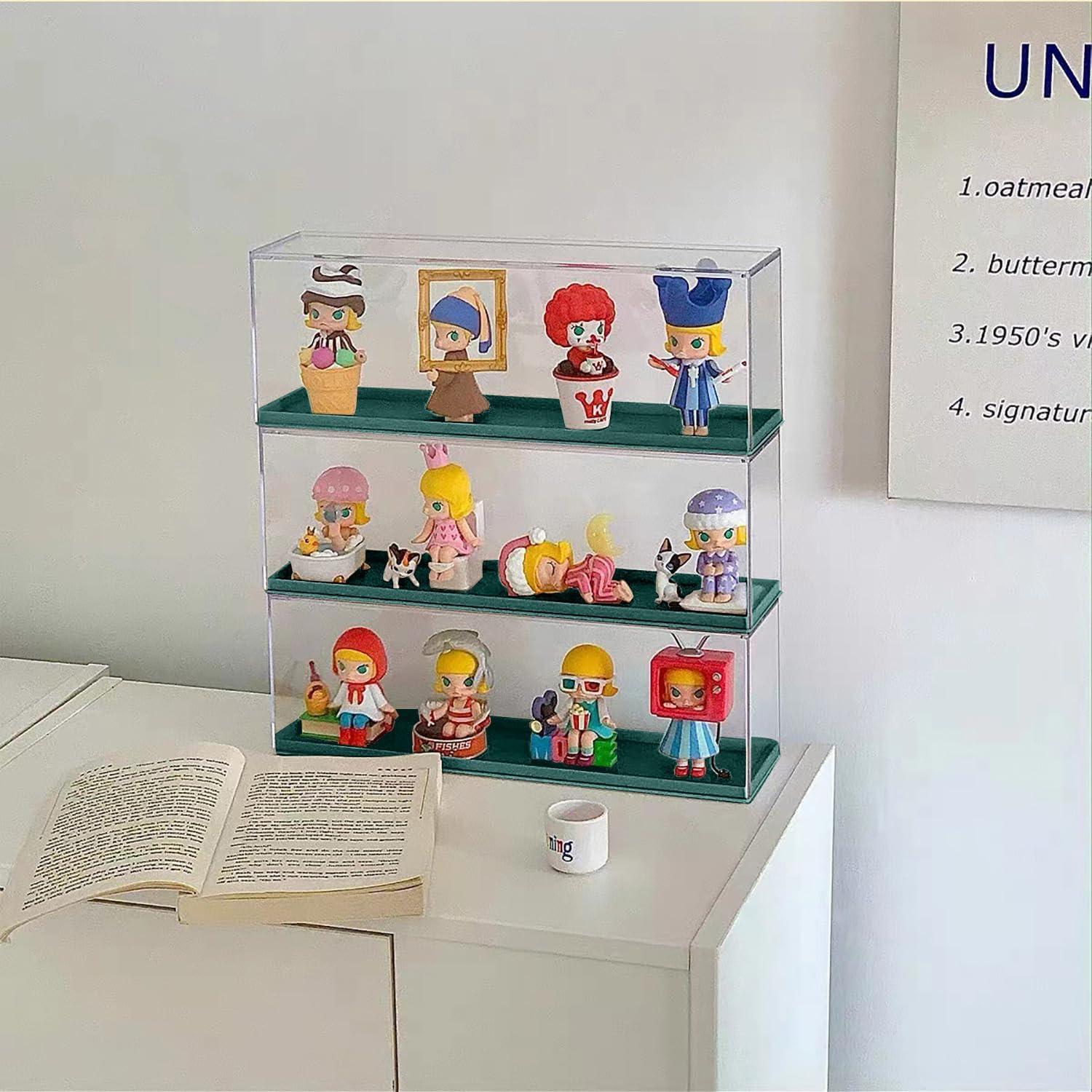 Clear Acrylic Display Case for Mini Pop Figures,Desktop Storage Cabinet Organizer for Doll Toy Collectibles, Action Figures, Mini Figurines Dustproof Protection (Dark Green)