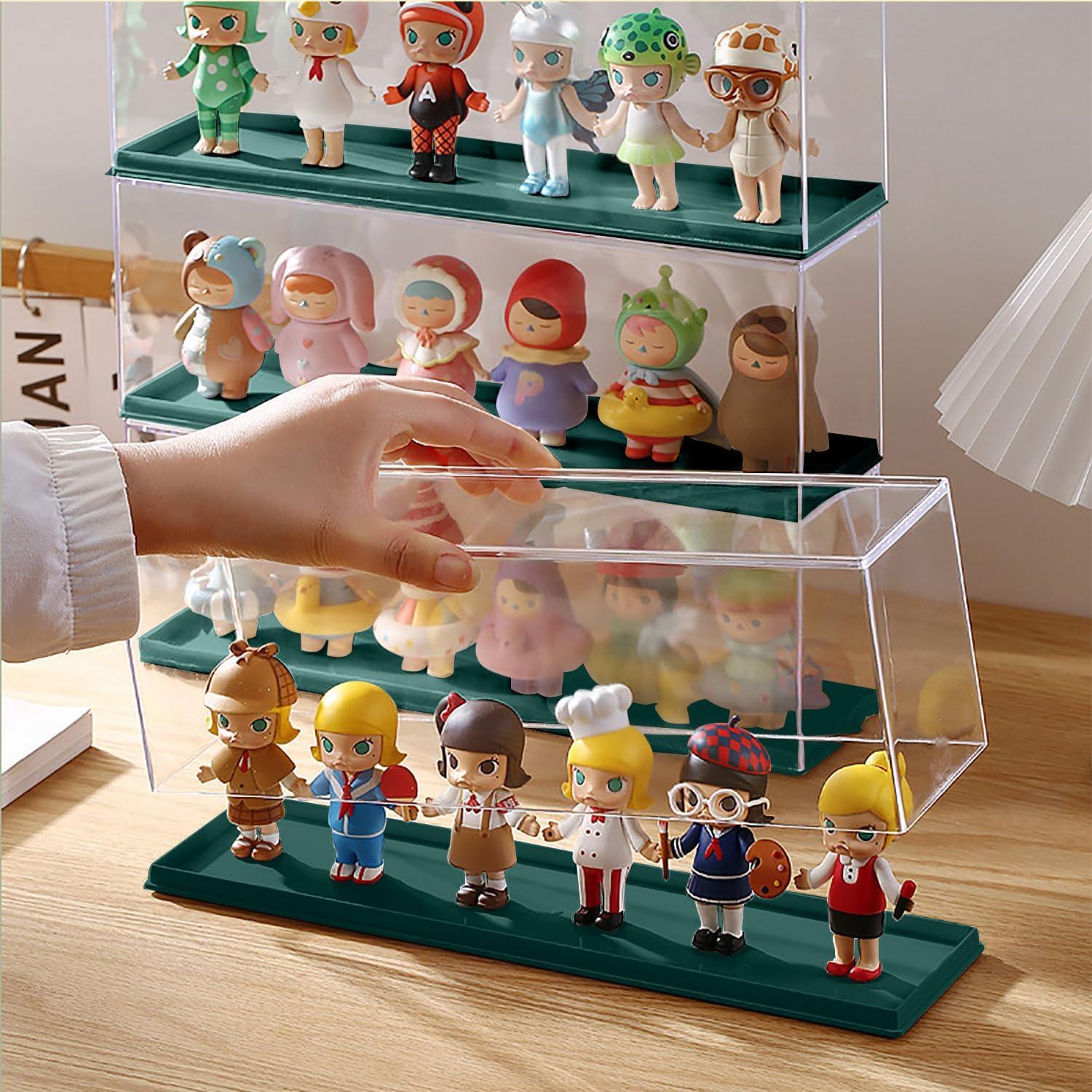 Clear Acrylic Display Case for Mini Pop Figures,Desktop Storage Cabinet Organizer for Doll Toy Collectibles, Action Figures, Mini Figurines Dustproof Protection (Dark Green)