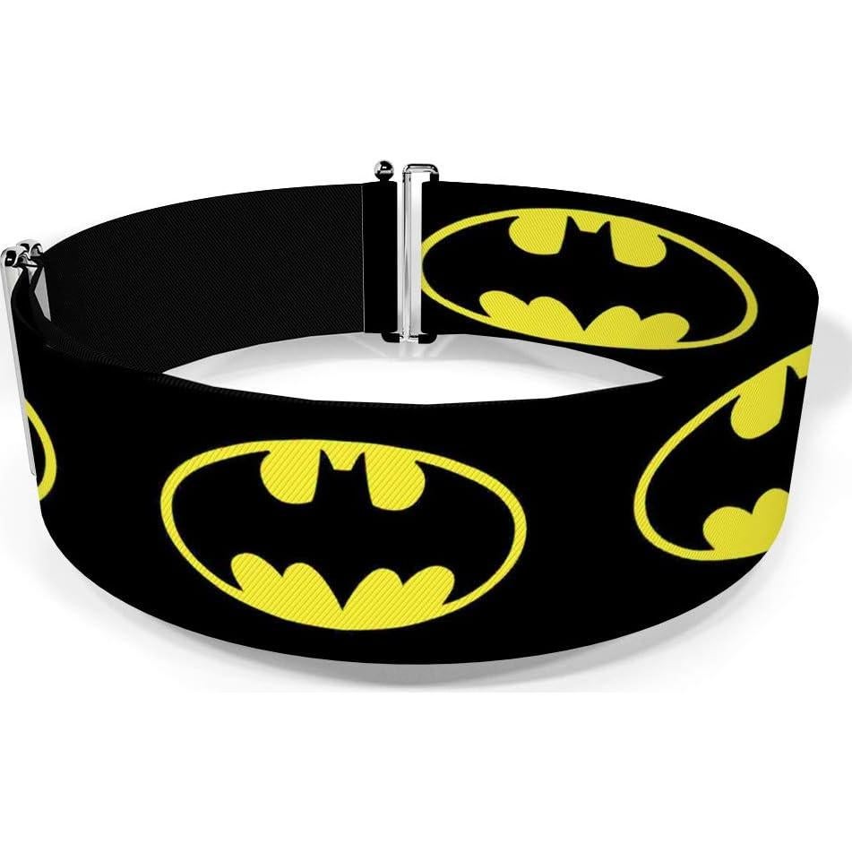 DC Comics Belt, Cinch Belt Batman Shield Black Yellow, 3.0 Inch Wide, Adjustable