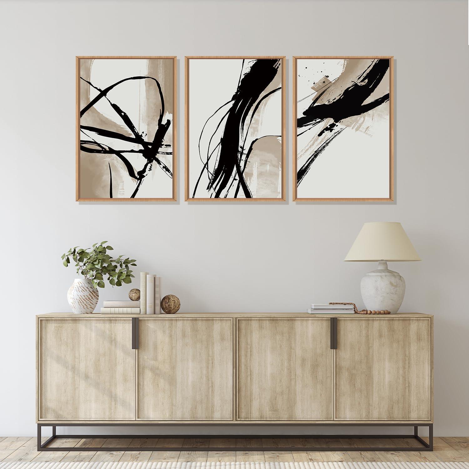 Conjunto de Arte de Pared HOURIA Abstracto Beige 3 Piezas 60x40cm