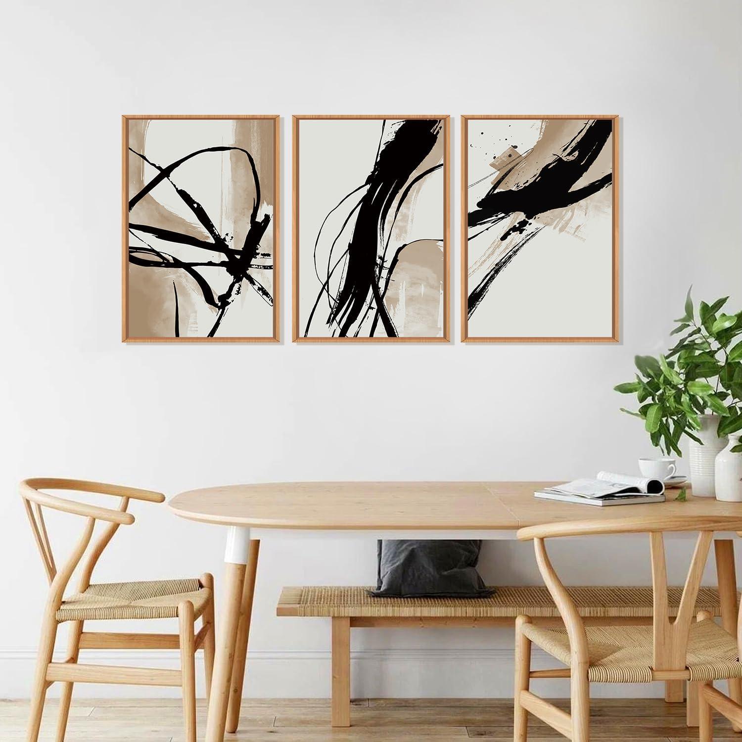 Conjunto de Arte de Pared HOURIA Abstracto Beige 3 Piezas 60x40cm