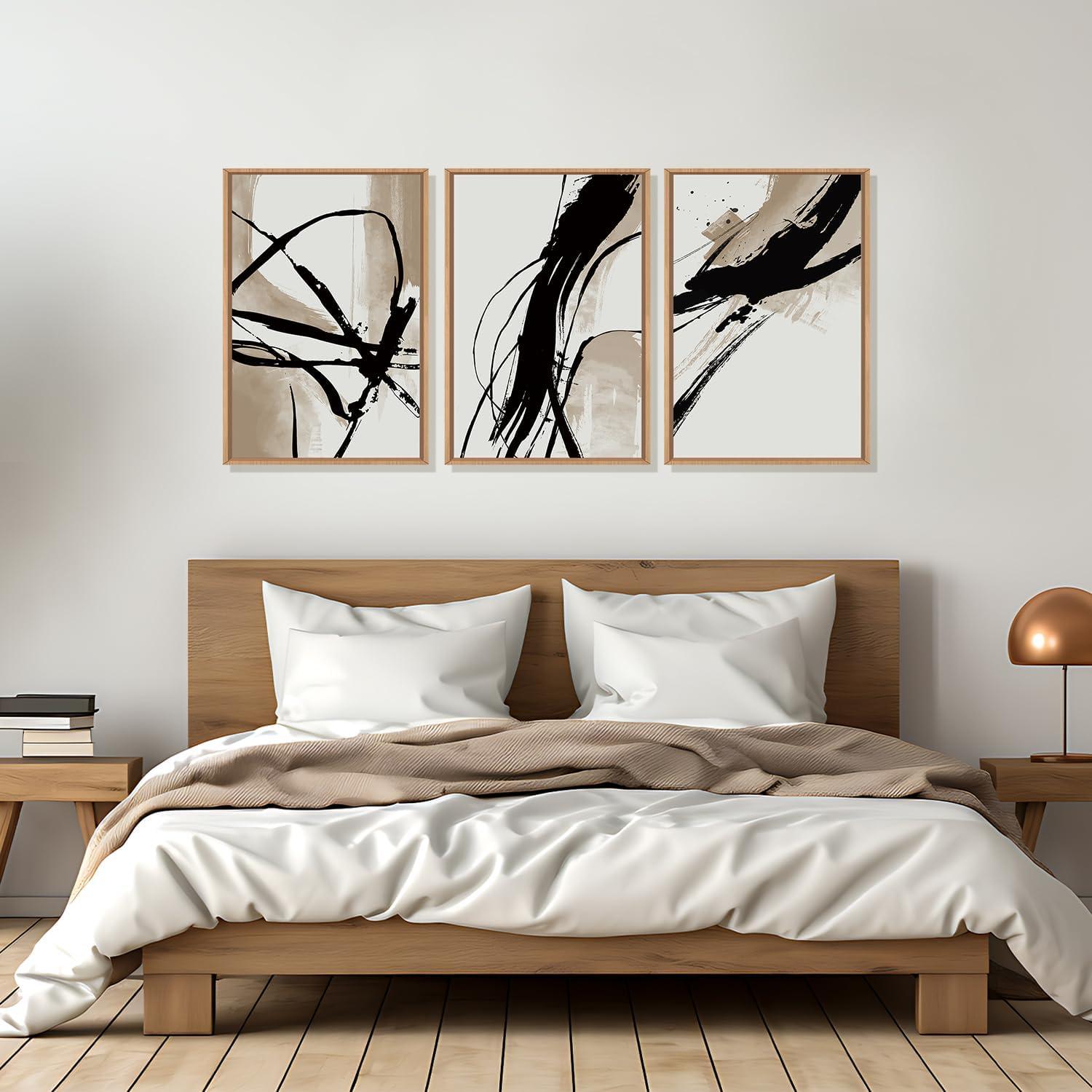 Conjunto de Arte de Pared HOURIA Abstracto Beige 3 Piezas 60x40cm