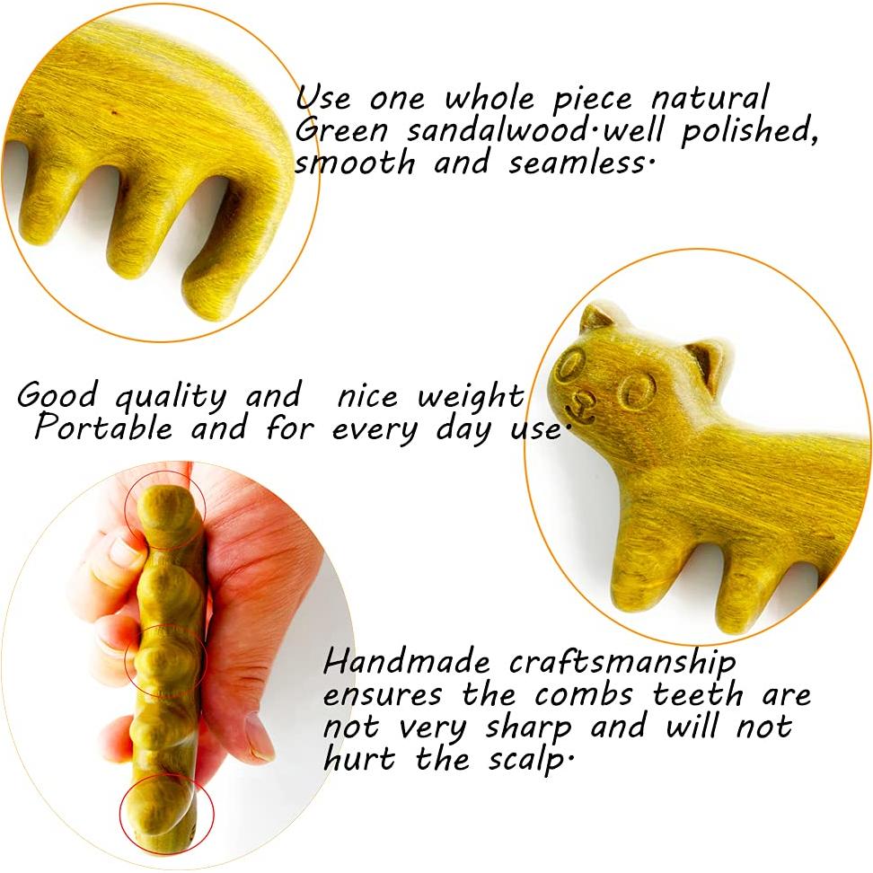 Peine de Madera de Sándalo Verde para Masaje del Cabello