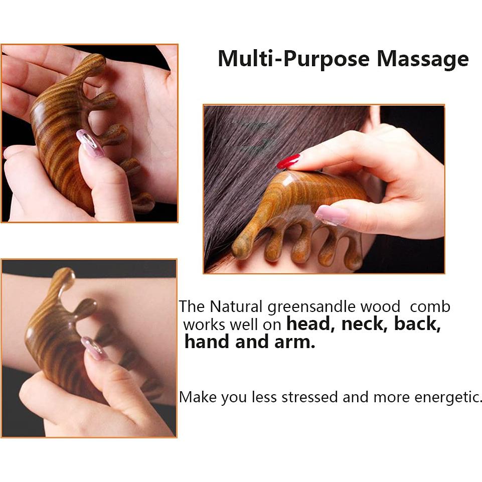 Peine de Madera de Sándalo Verde para Masaje del Cabello