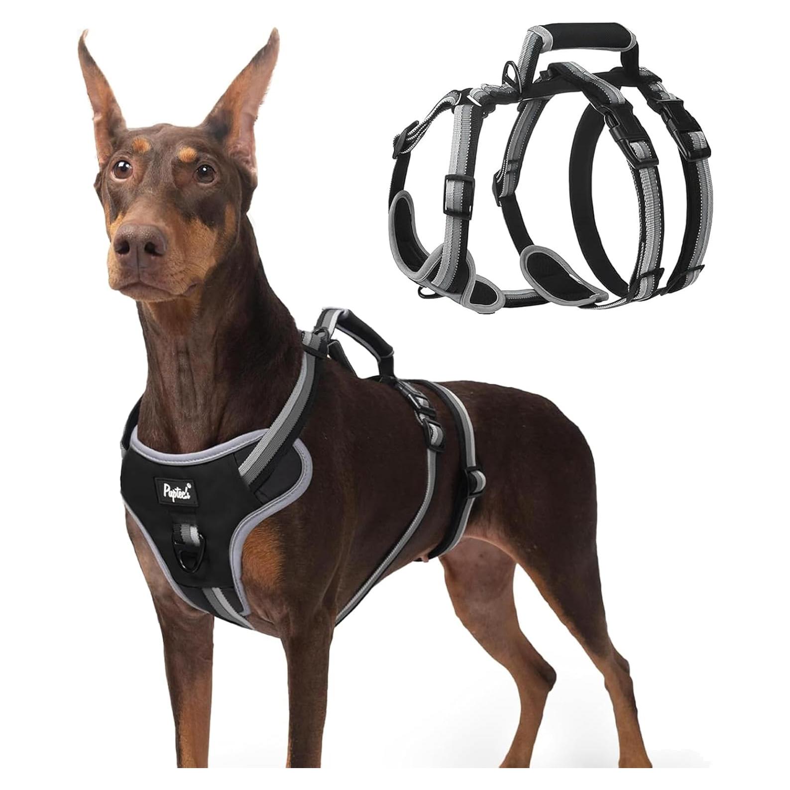 Arnés para Perros PUPTECK Mediano Negro Acolchado Reflectante