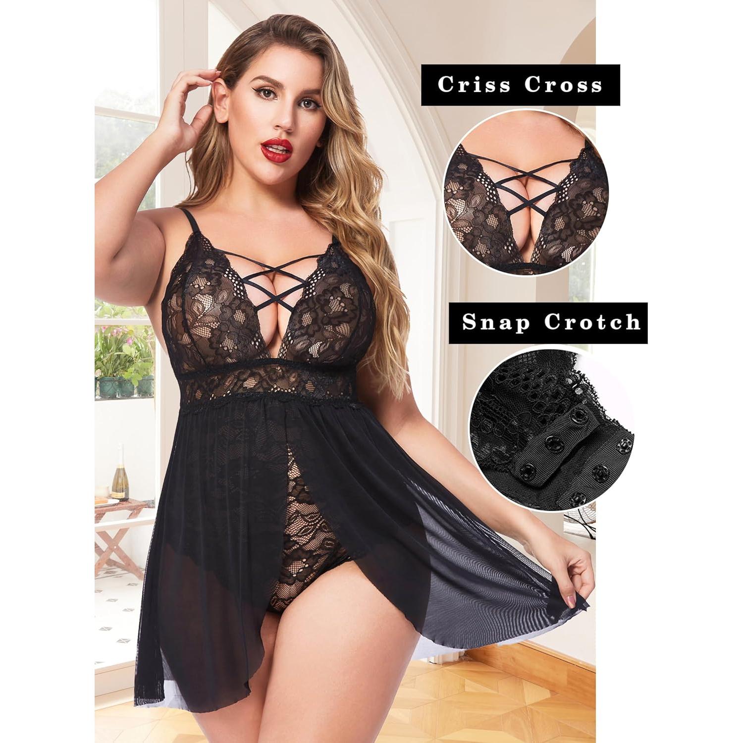 Babydoll Lencería Avidlove Talla Grande Negro 3X con Broche