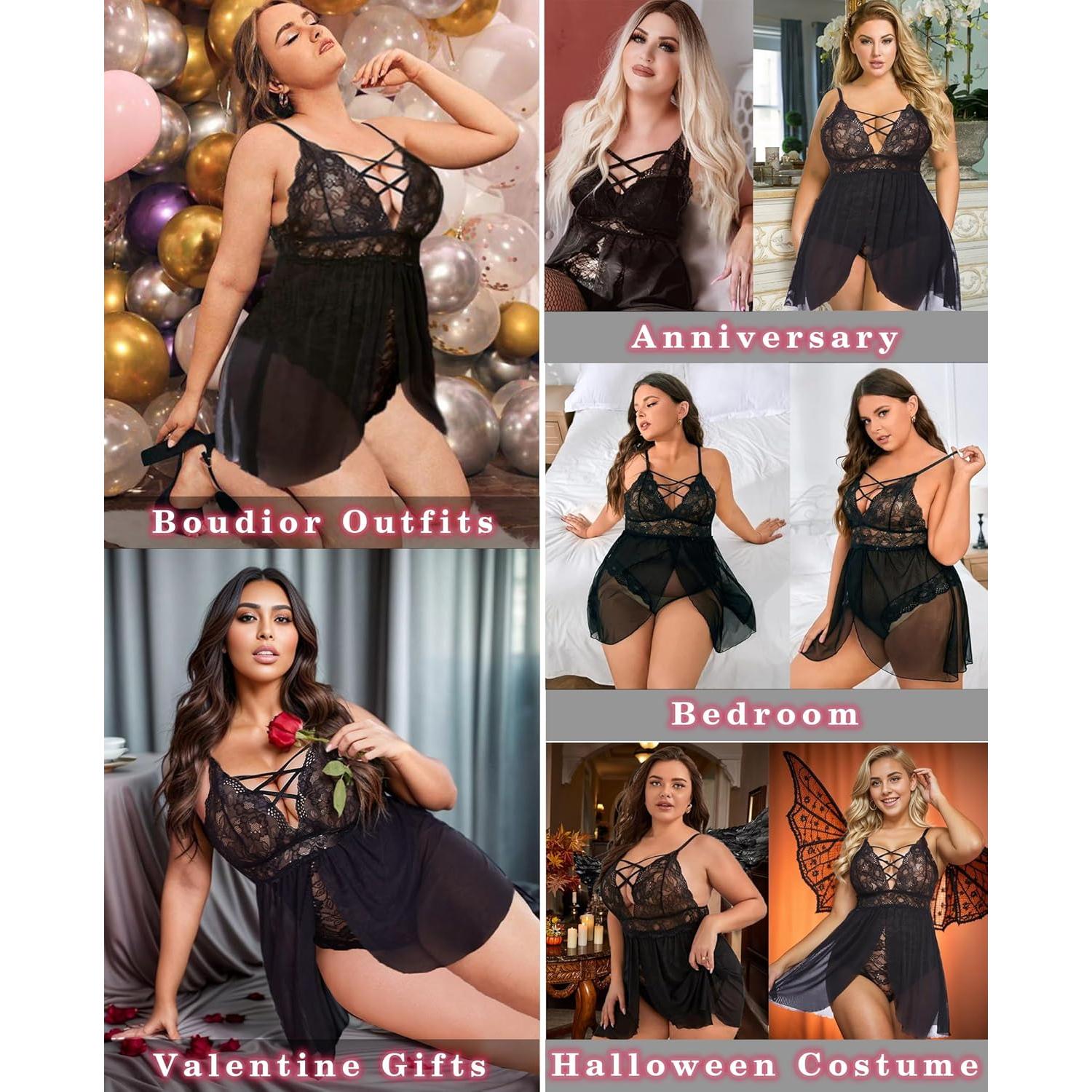 Babydoll Lencería Avidlove Talla Grande Negro 3X con Broche