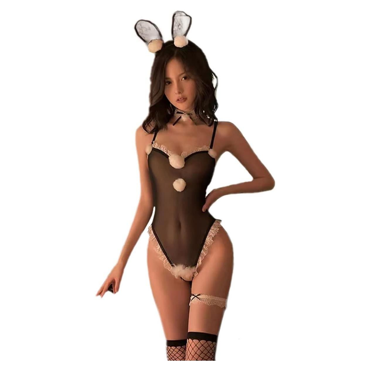 Conjunto Lencería Sexy Conejita SNOMYRS Malla Transparente