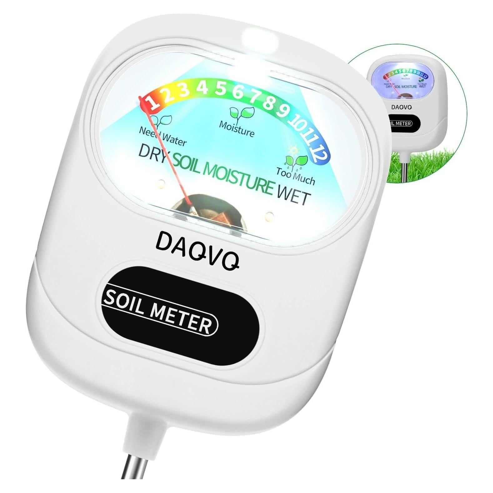 Medidor de Humedad del Suelo BAQVQ con Luz LED - Blanco