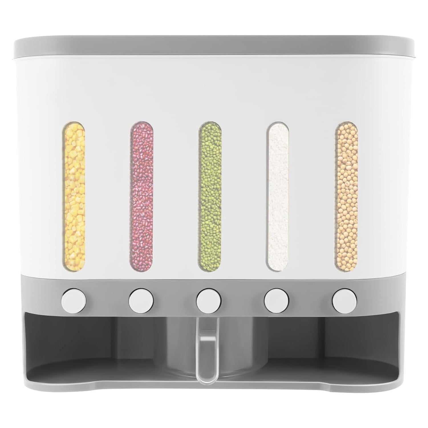 Dispensador de Alimentos Secos Montado en Pared LOYALHEARTDY 5 Compartimentos