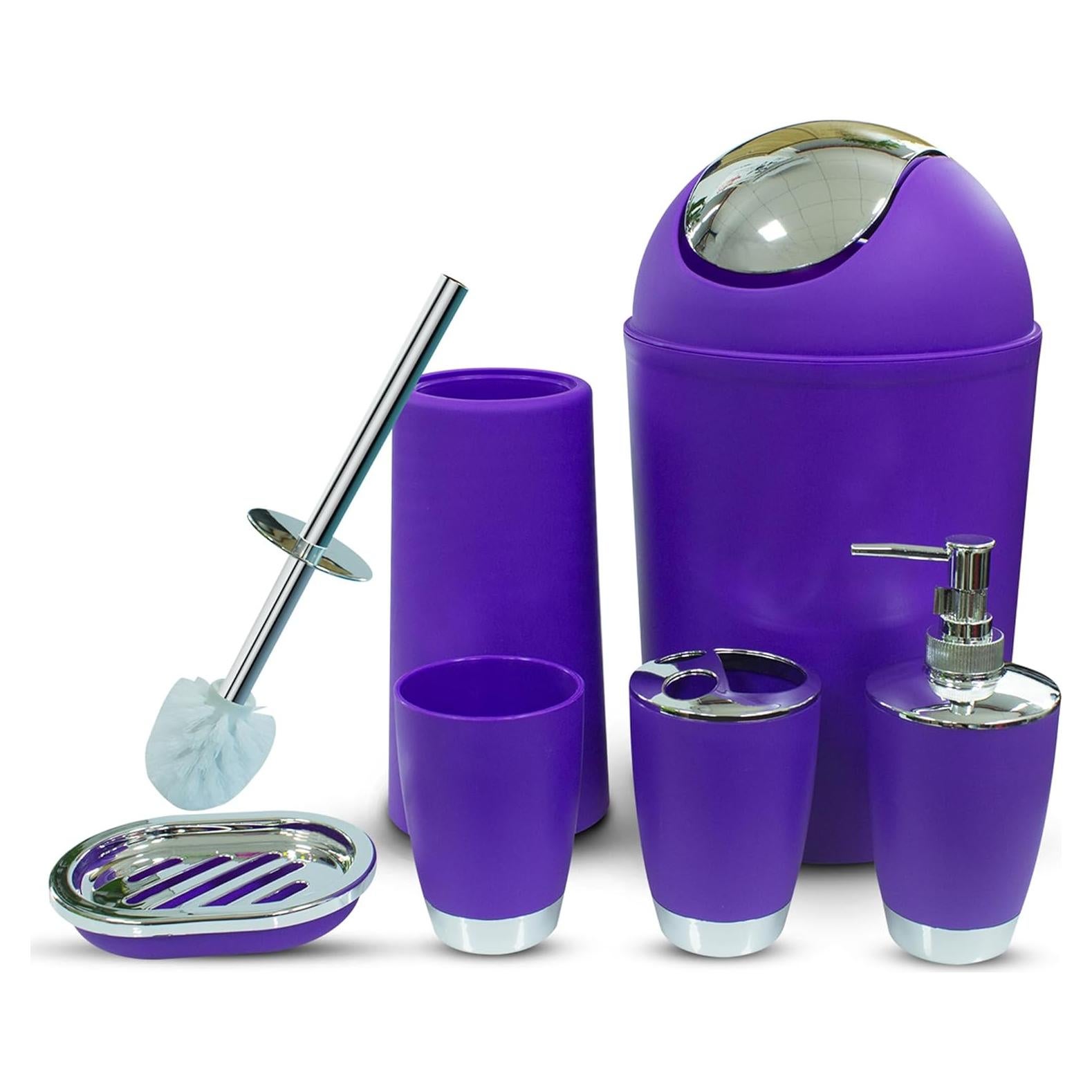 Juego de Accesorios de Baño 6 Piezas Plástico Púrpura