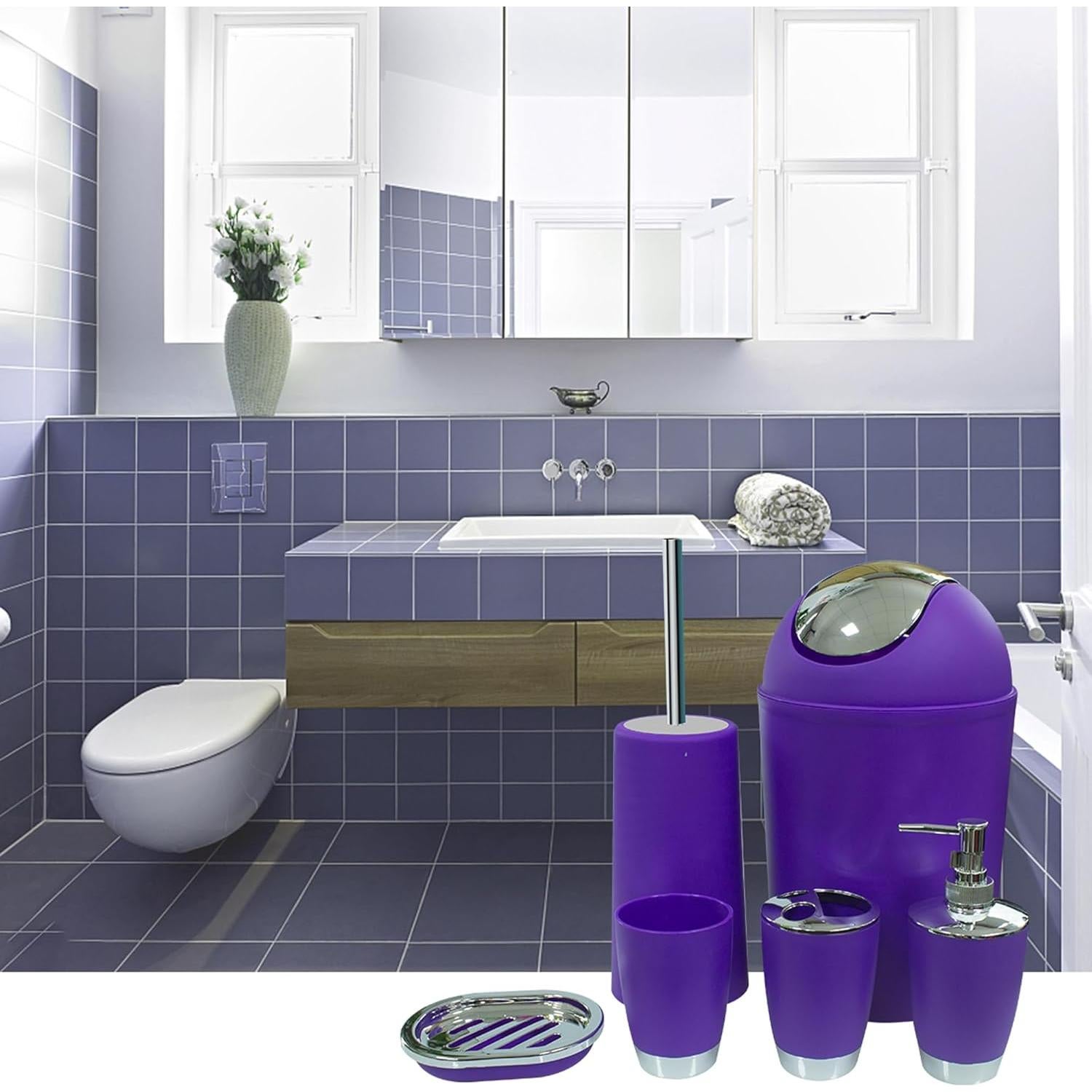 Juego de Accesorios de Baño 6 Piezas Plástico Púrpura