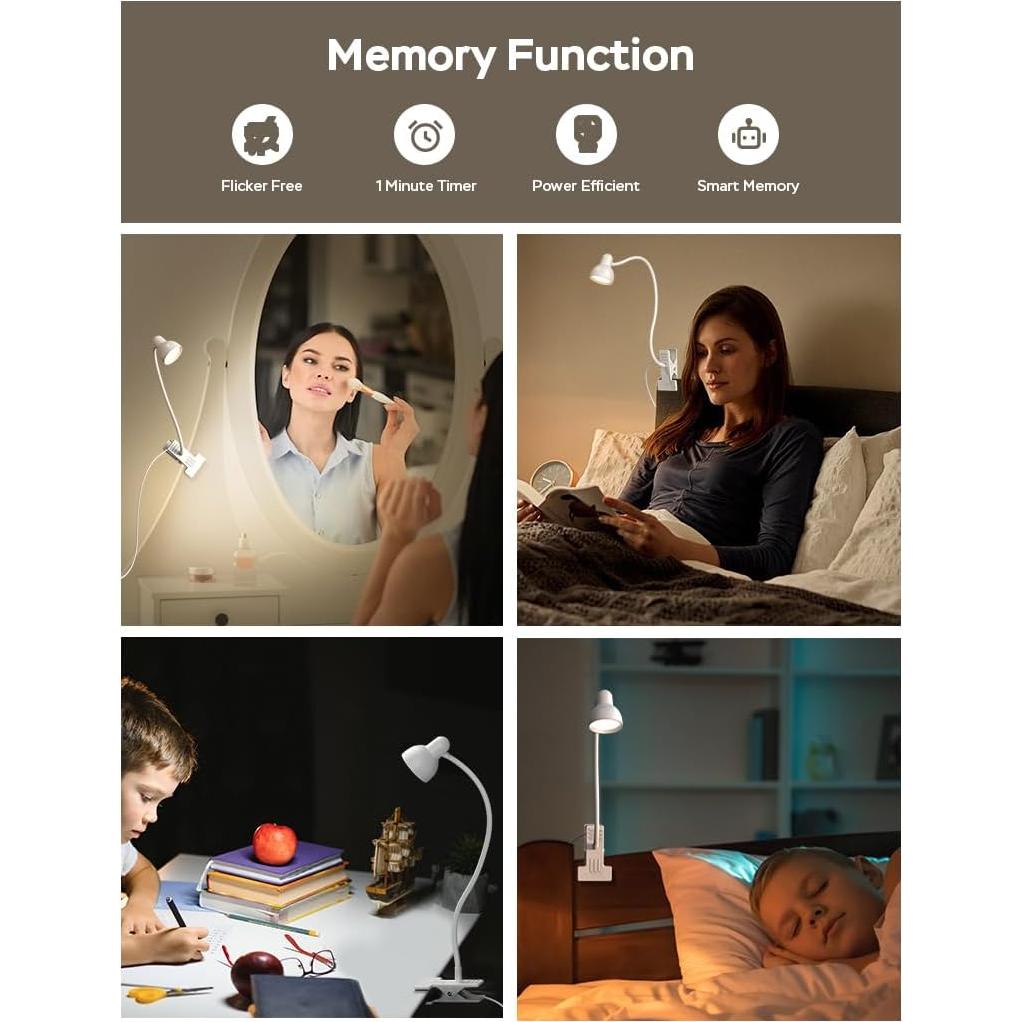 Lámpara de lectura USB LiFMIRA con clip, 3 modos y 10 niveles de brillo
