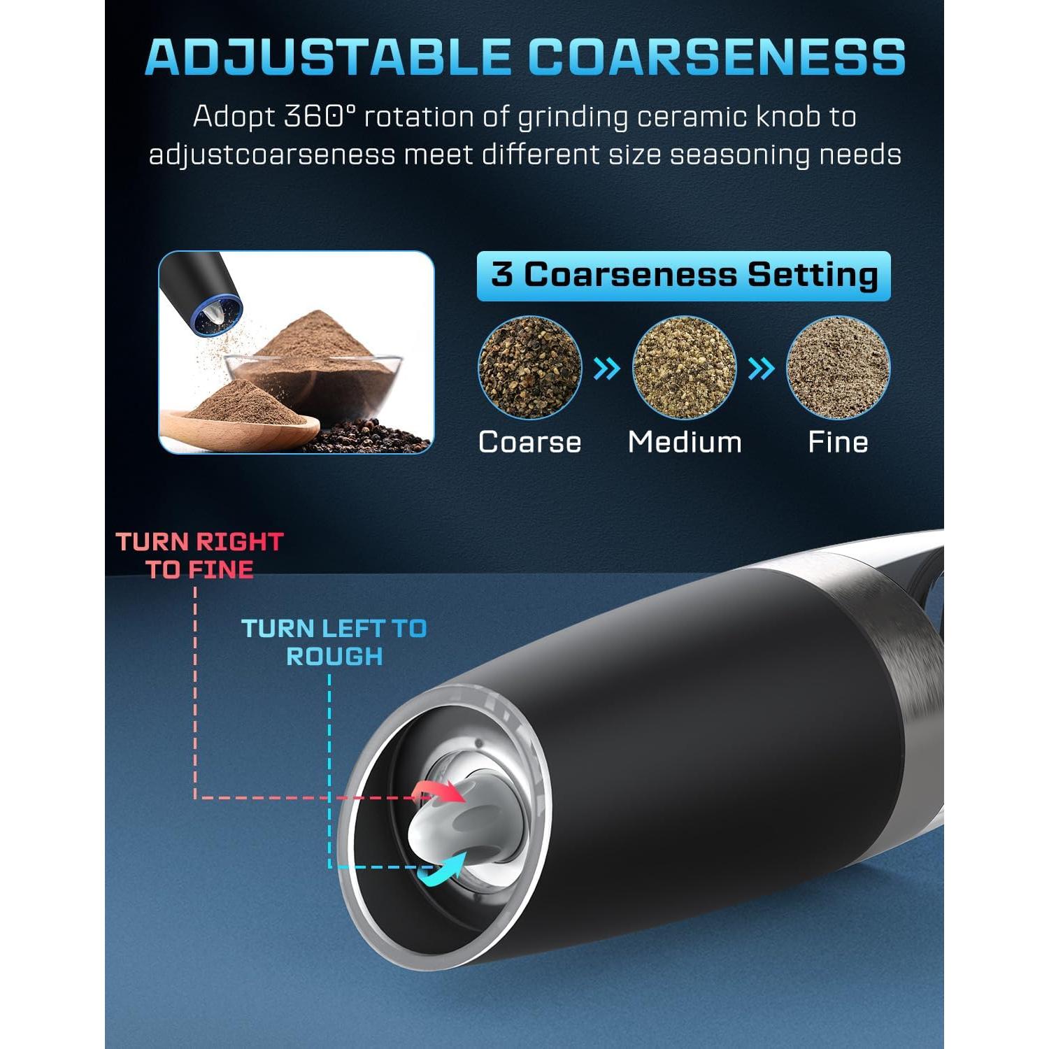 Molinillos Eléctricos de Sal y Pimienta XinXu, Automáticos, Ajustables