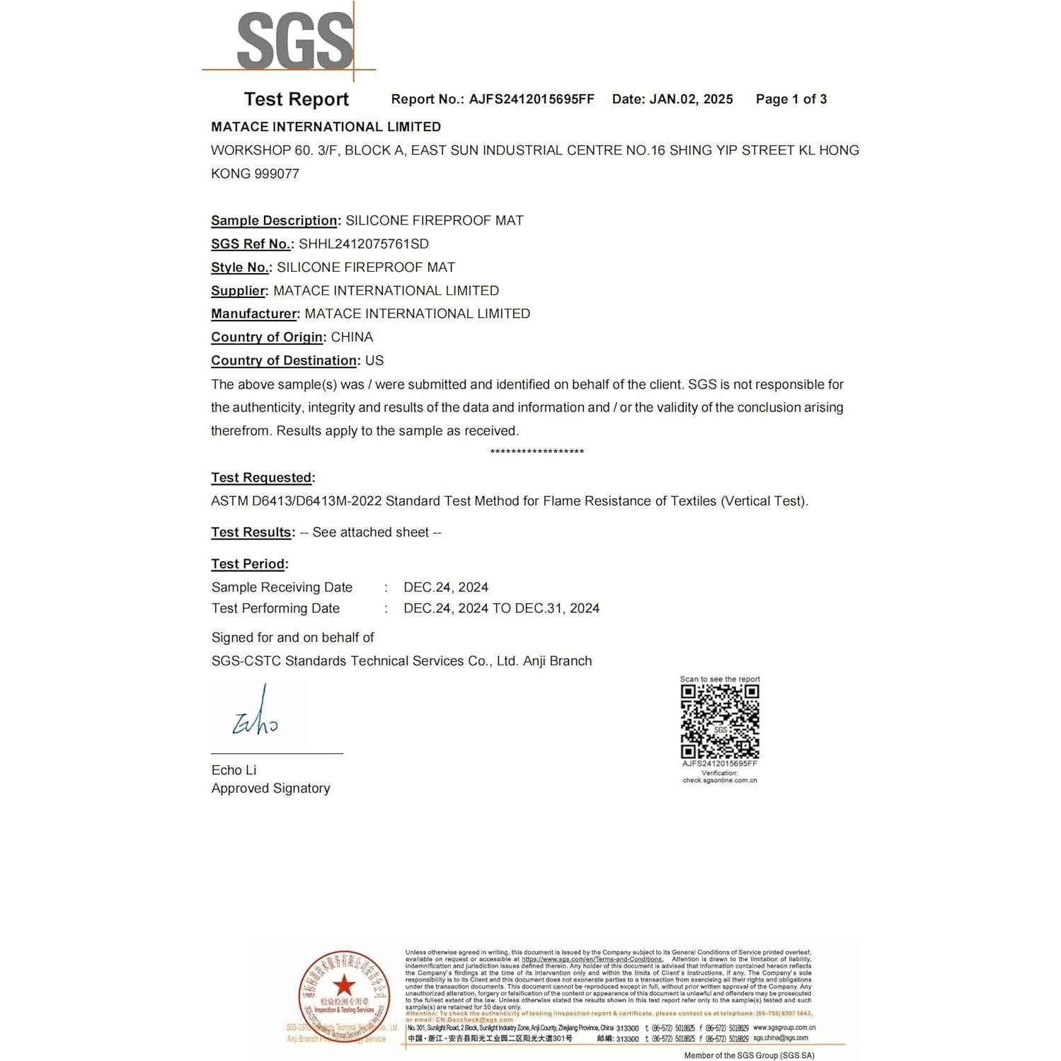 Alfombrilla Ignífuga Matace 60x40 cm Doble Cara para Parrilla