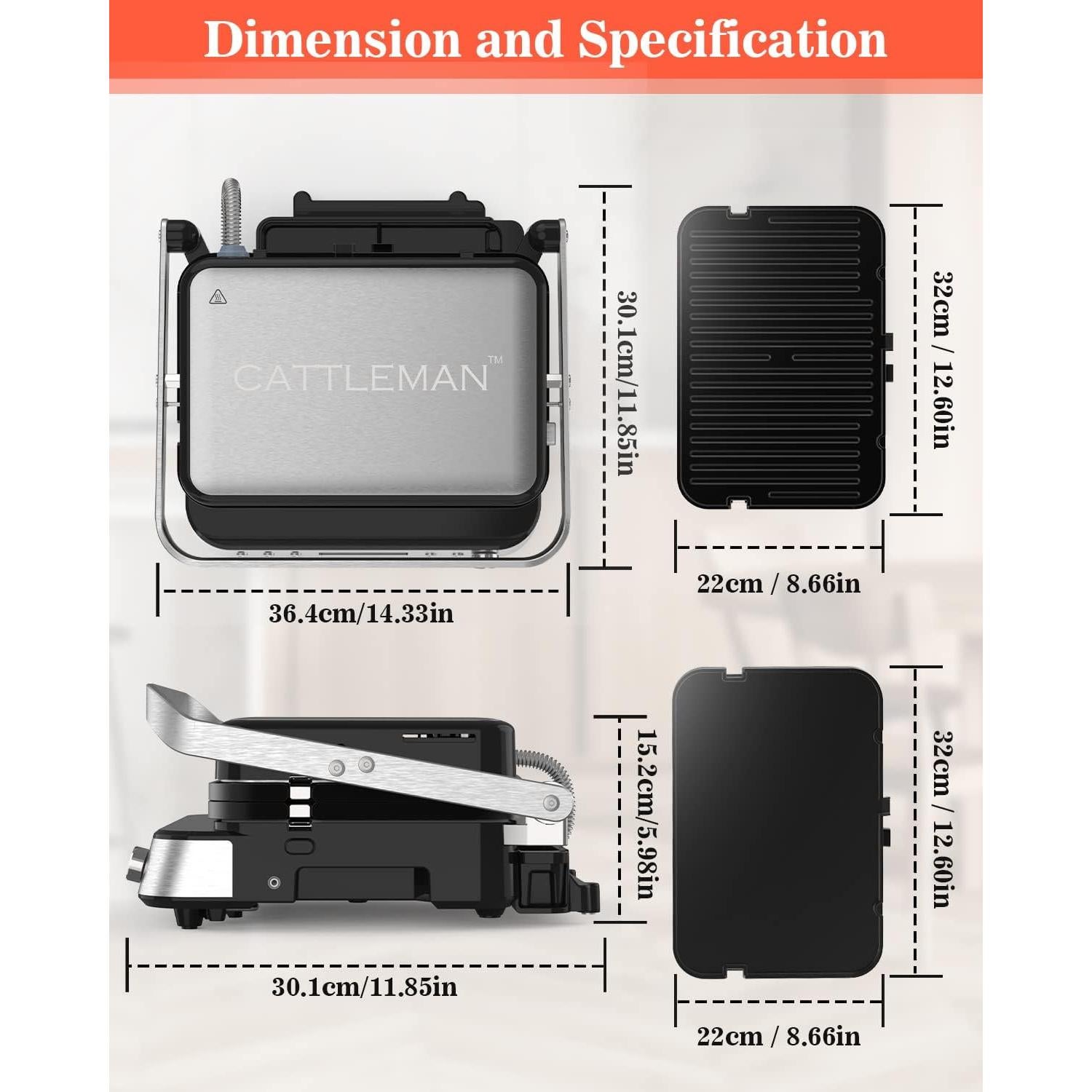 Parrilla y Plancha de Contacto CATTLEMAN CUISINE 1600W