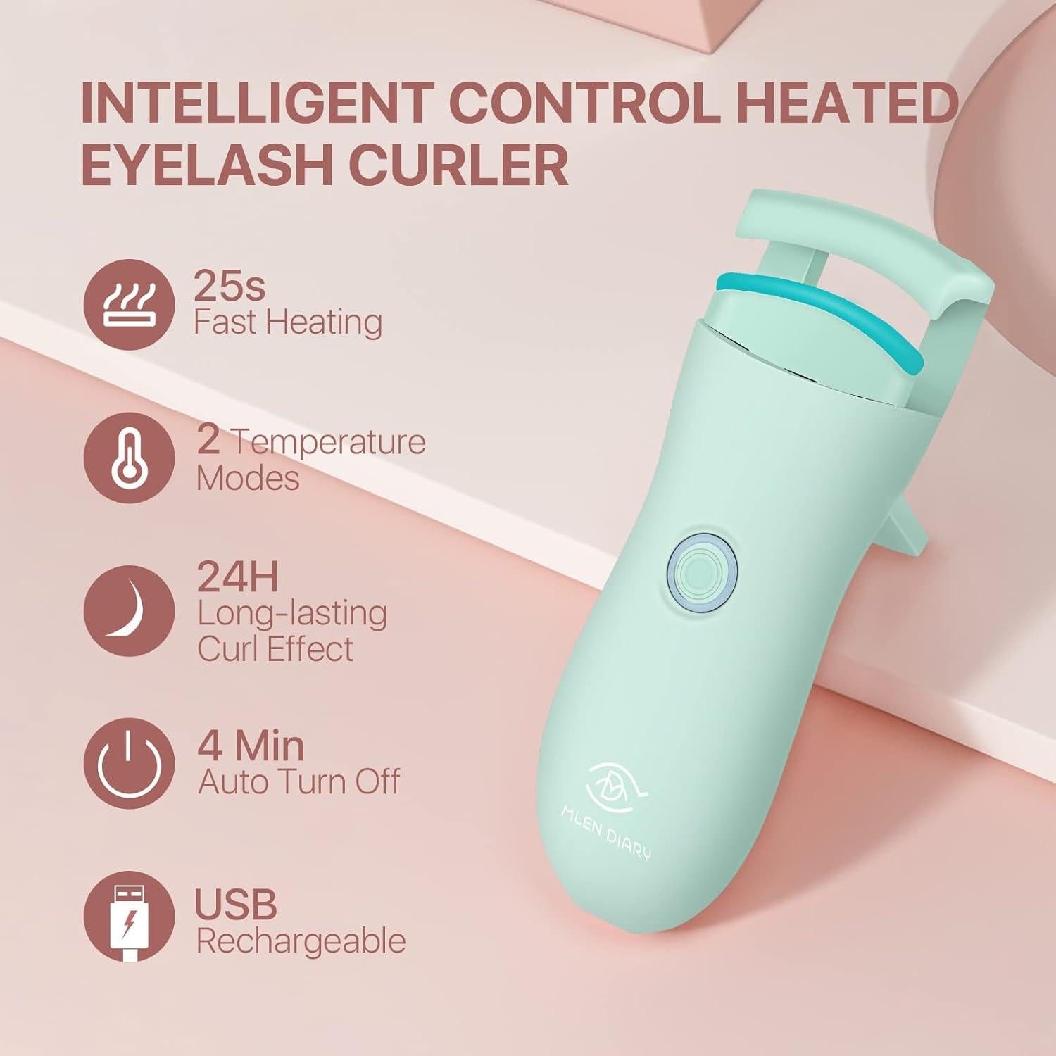 Rizador de Pestañas Eléctrico MLEN DIARY Verde Recargable USB