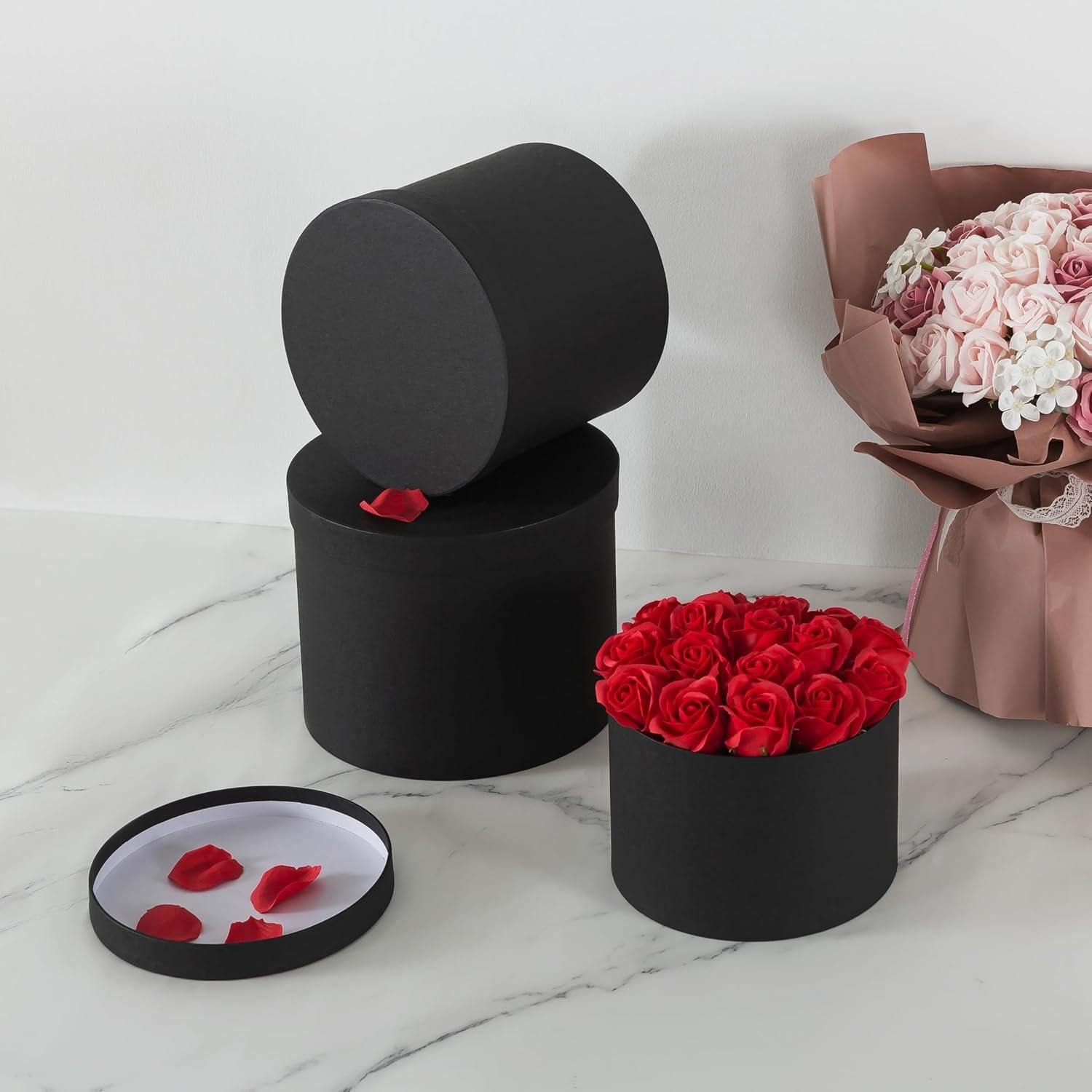 Set de 3 Cajas Redondas Soul & Lane - Cartón Negro para Flores