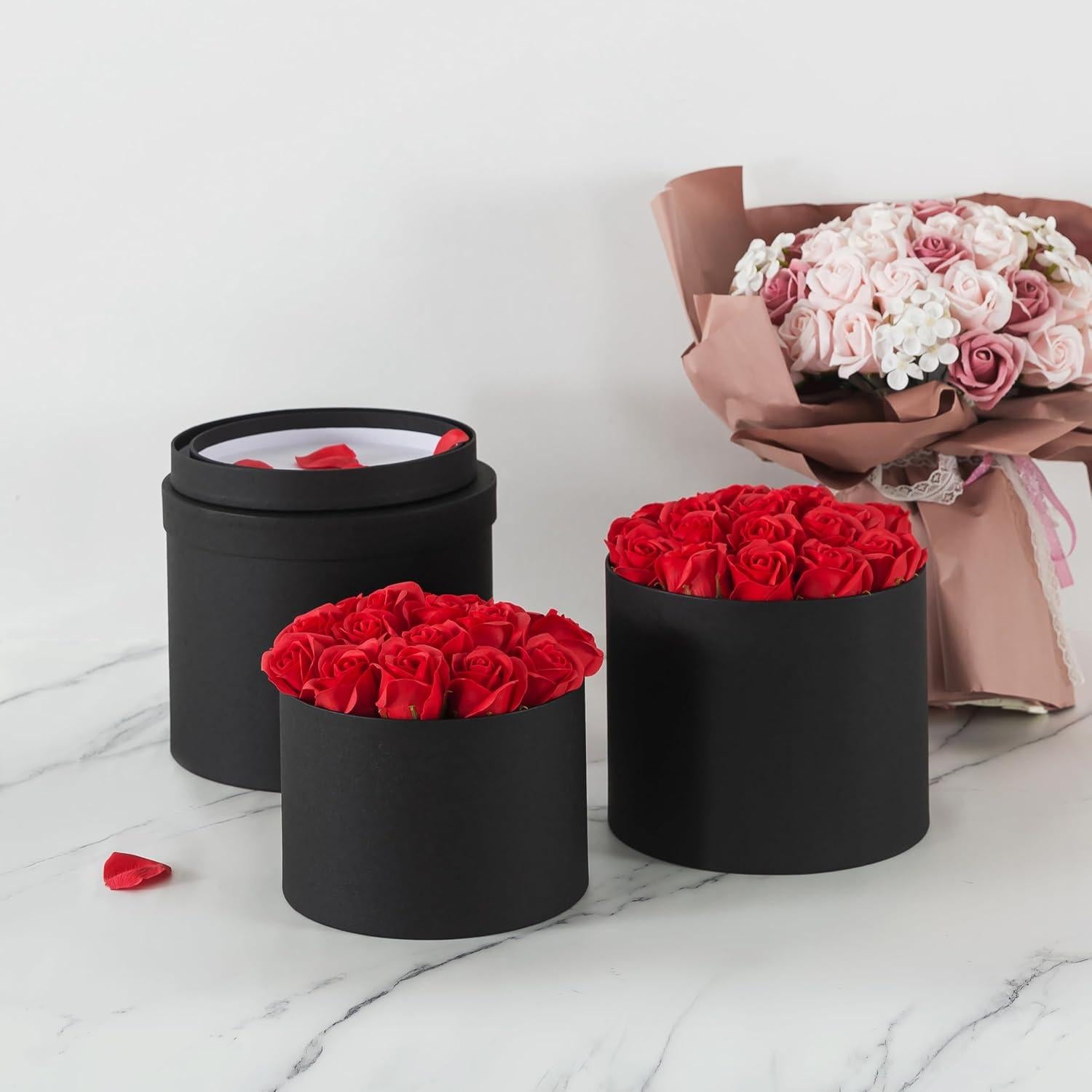Set de 3 Cajas Redondas Soul & Lane - Cartón Negro para Flores