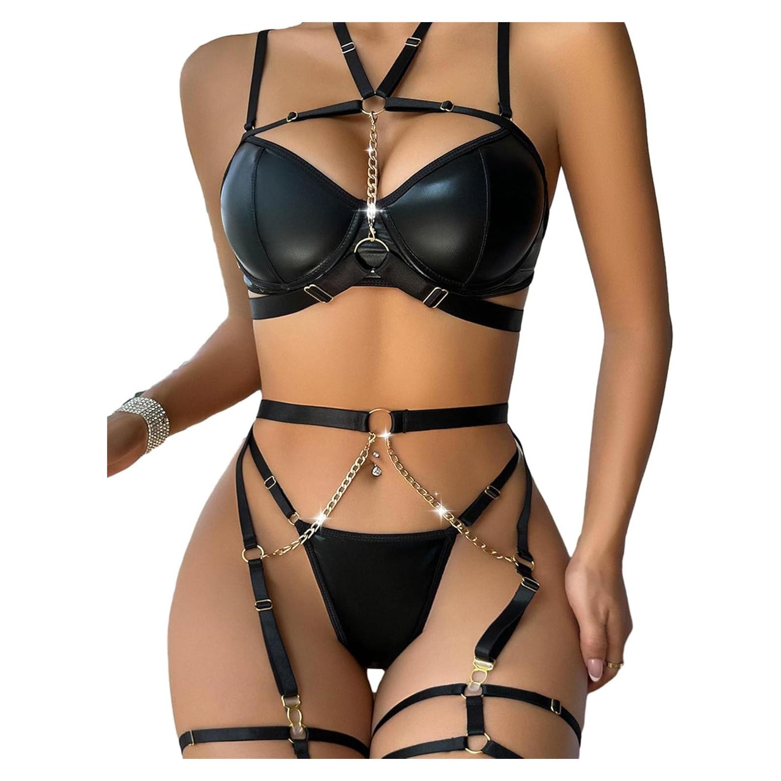 Conjunto de Lencería Sexy Lilosy Mediano Negro con Tirantes