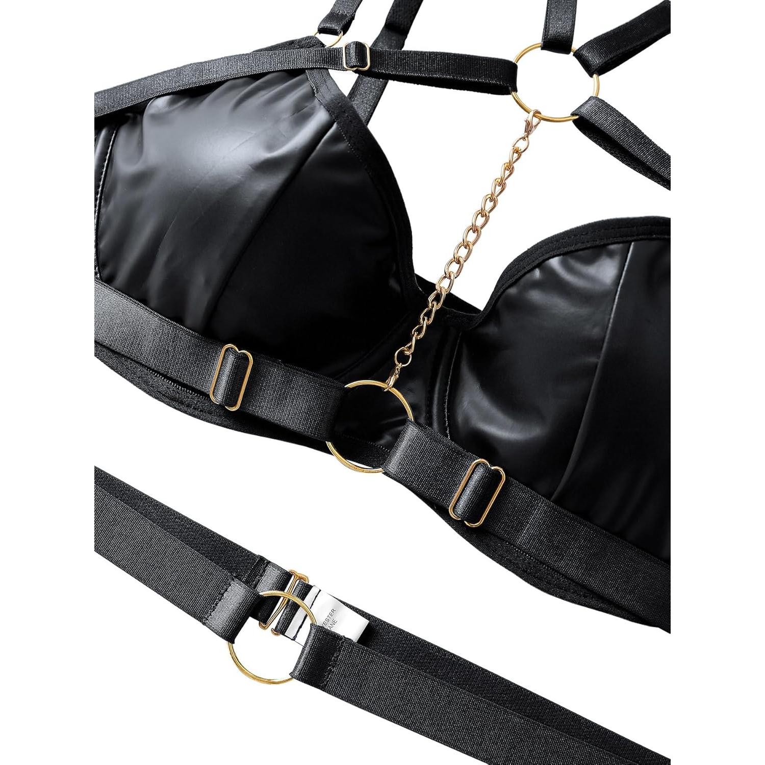 Conjunto de Lencería Sexy Lilosy Mediano Negro con Tirantes