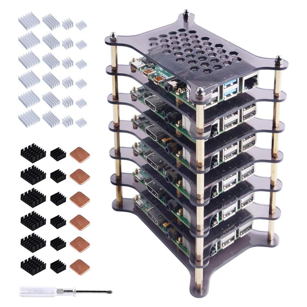 Caja de Clúster GeeekPi 6 Capas para Raspberry Pi 4/3/2 con Disipadores