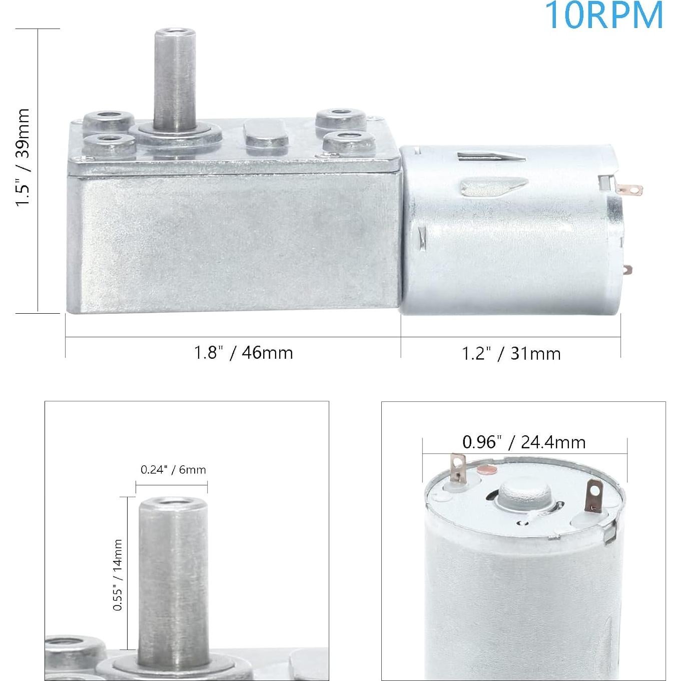 Motor de CC Jersvimc 12V 10RPM con engranaje de tornillo