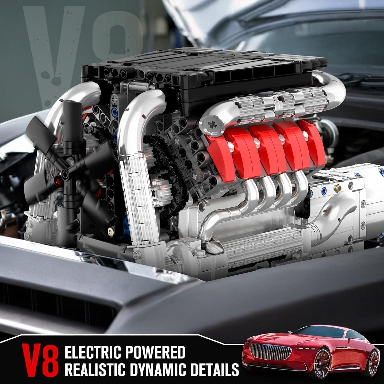 Mould King 10203 V8 Engine Building Kit for Adults, MOC Ideas Mini 4-Speed Transmission V8 Engine Model Toy for Display, STEM Building Project for Boys 8-14(1169 PCS)