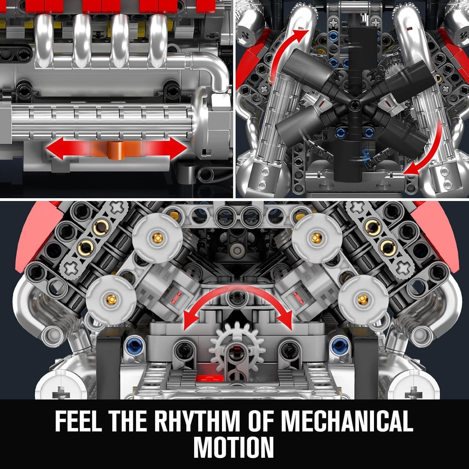 Mould King 10203 V8 Engine Building Kit for Adults, MOC Ideas Mini 4-Speed Transmission V8 Engine Model Toy for Display, STEM Building Project for Boys 8-14(1169 PCS)