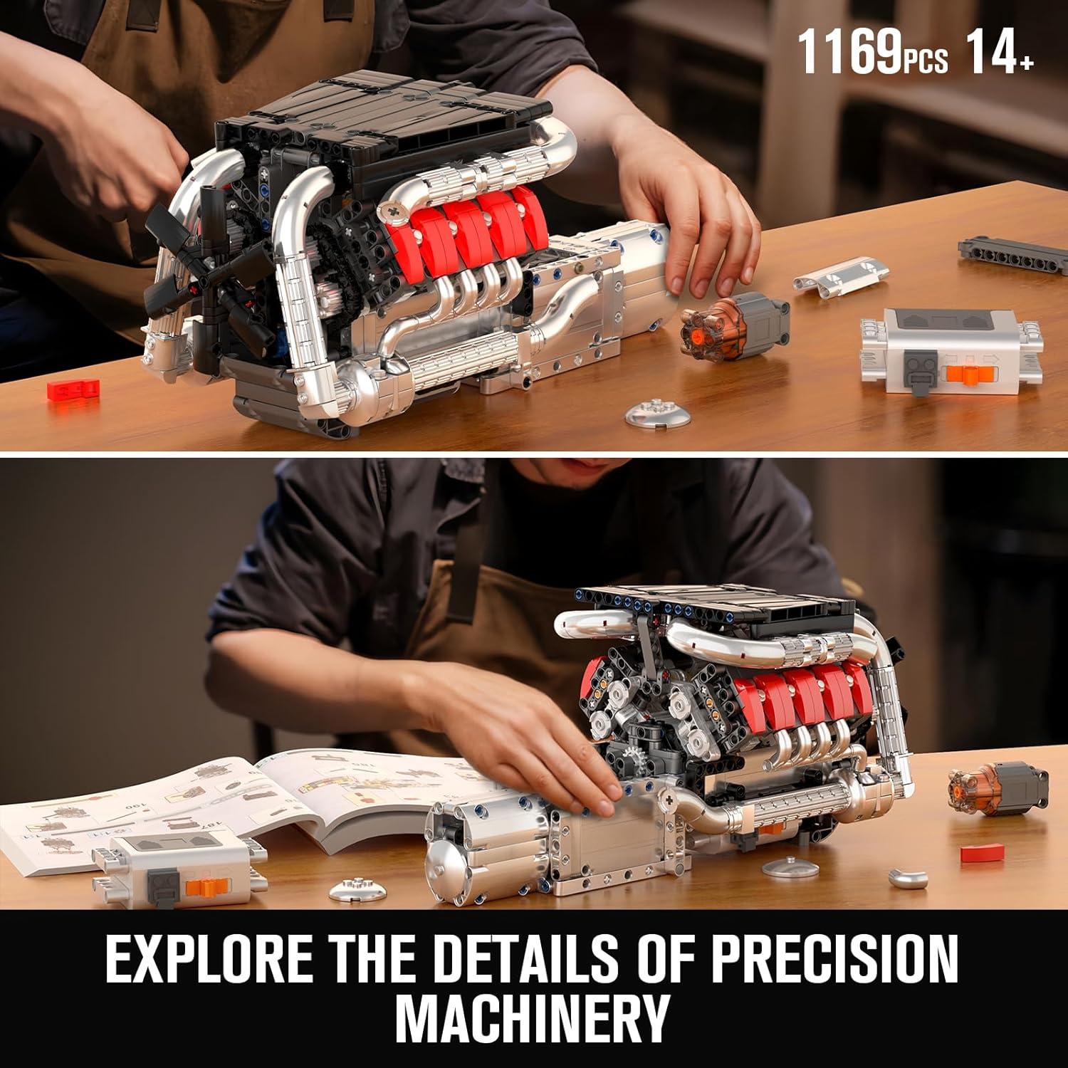 Mould King 10203 V8 Engine Building Kit for Adults, MOC Ideas Mini 4-Speed Transmission V8 Engine Model Toy for Display, STEM Building Project for Boys 8-14(1169 PCS)