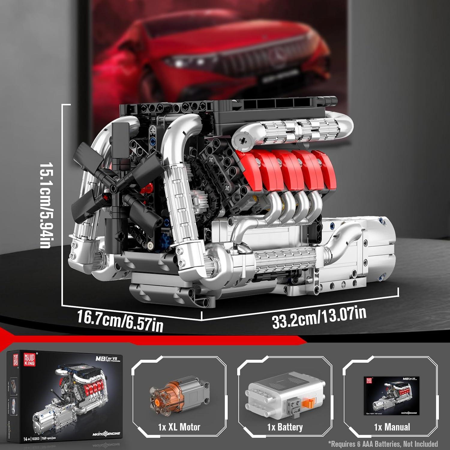 Mould King 10203 V8 Engine Building Kit for Adults, MOC Ideas Mini 4-Speed Transmission V8 Engine Model Toy for Display, STEM Building Project for Boys 8-14(1169 PCS)