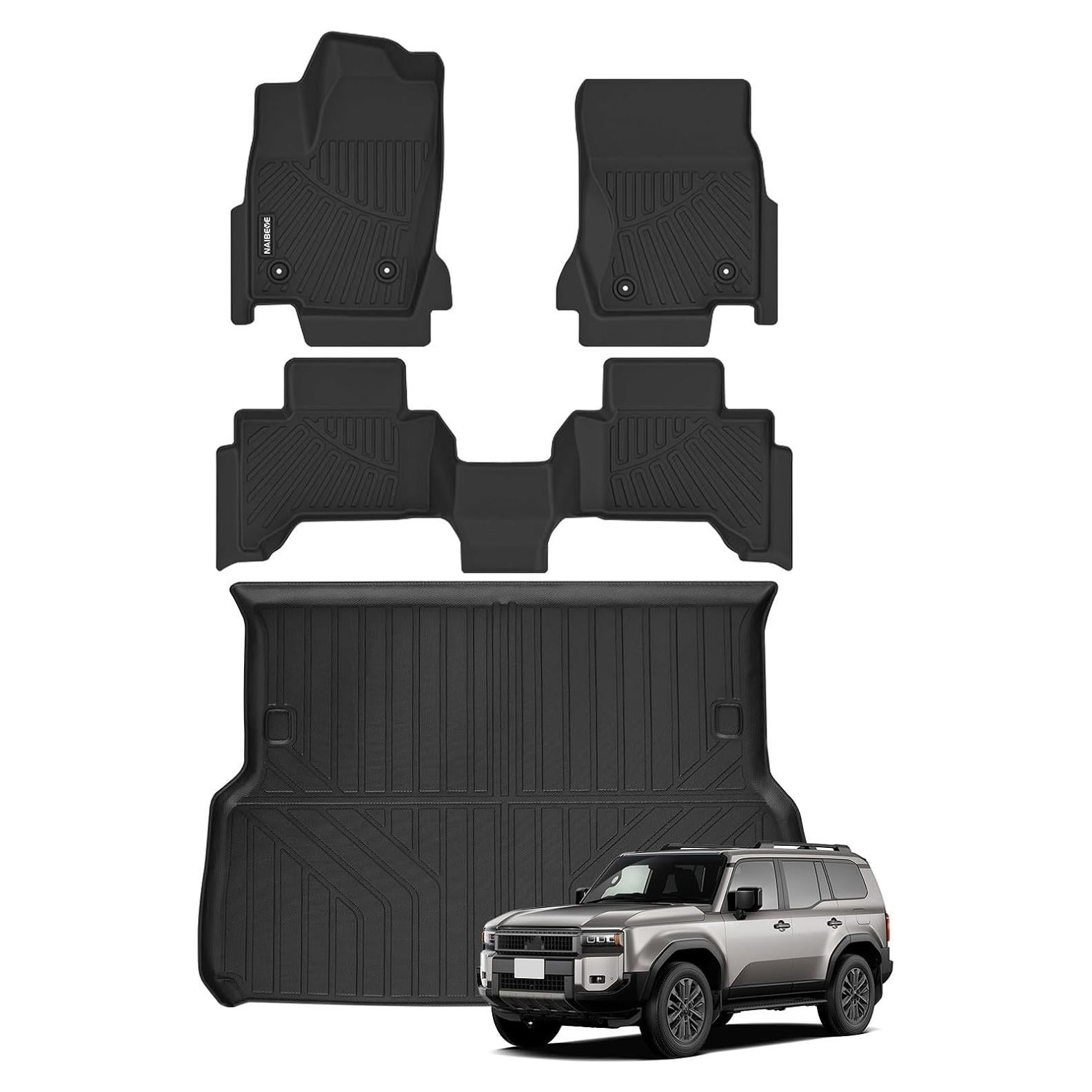 Naibeve Floor Mats for 2024 2025 Toyota Land Cruiser/Lexus GX550 5 Seats-All Weather for 2024 Toyota Land Cruiser Floor Mats Cargo Mat Liner Trunk Liner Waterproof Interior Accessories