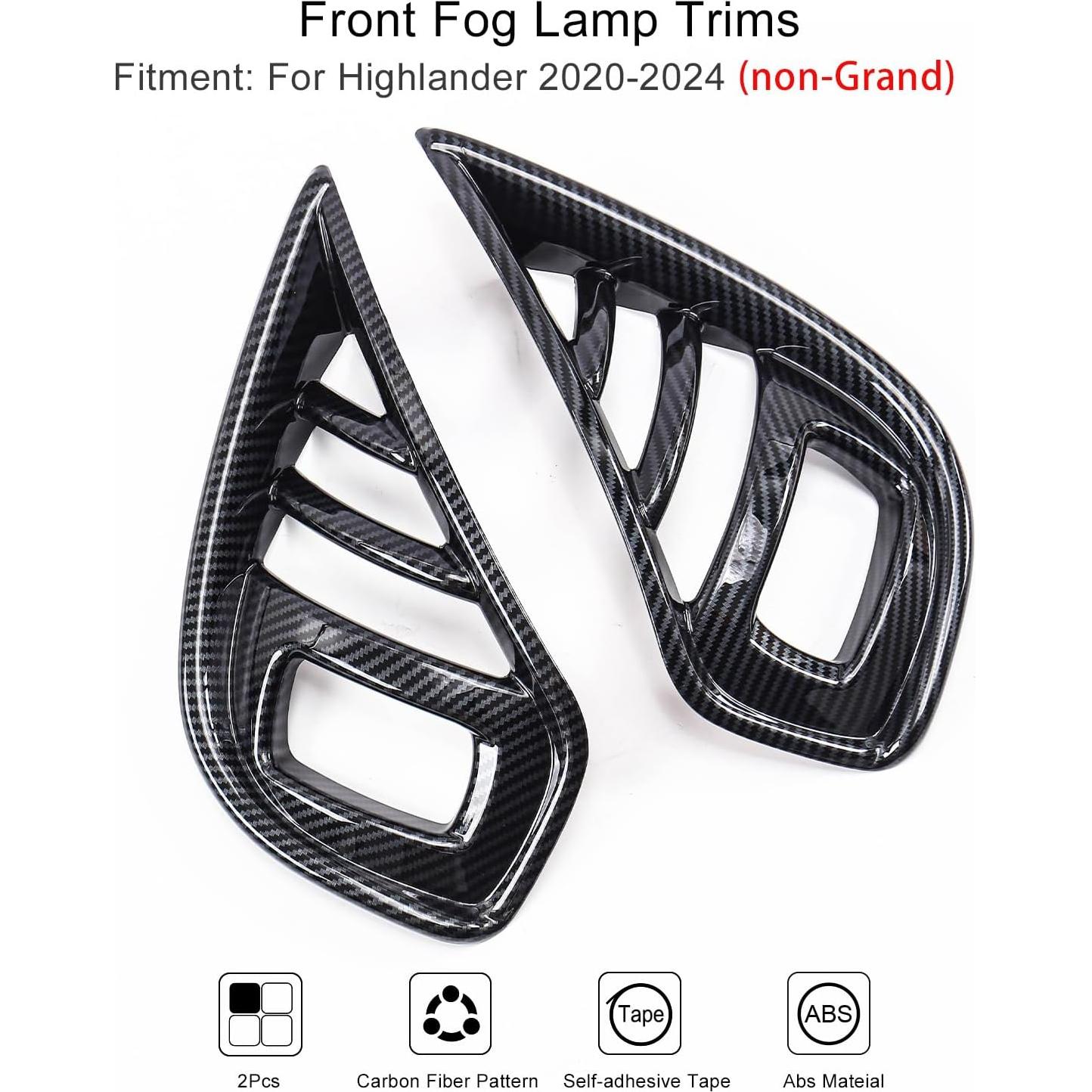 For Toyota Highlander 2025 2024 2023 2022 2021 2020 Front Fog Light Cover Trims, Carbon Fiber Exterior Sporty Decorative Strip Cover Molding Trims for Highlander