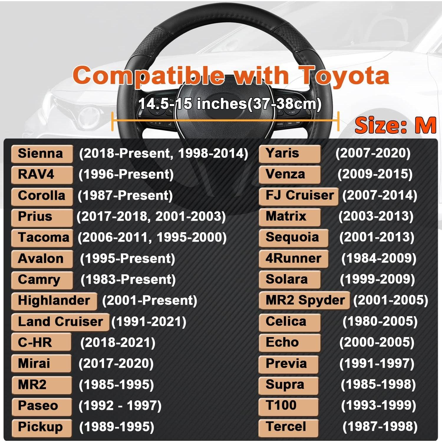 GIANT PANDA Steering Wheel Cover for Toyota, Auto Car Steering Wheel Cover for Toyota Highlander Rav4 Corolla Camry - Solid Black