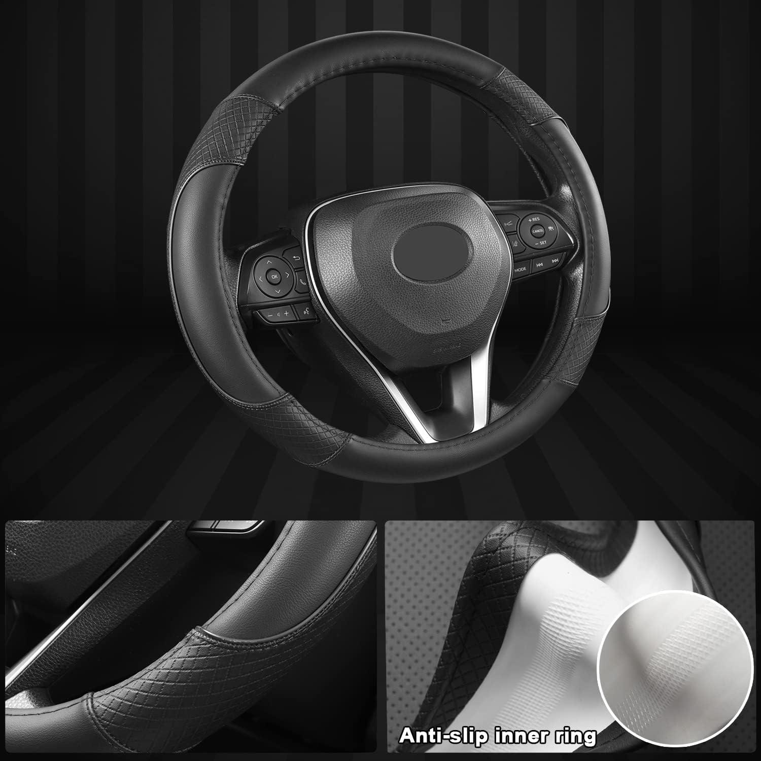 GIANT PANDA Steering Wheel Cover for Toyota, Auto Car Steering Wheel Cover for Toyota Highlander Rav4 Corolla Camry - Solid Black