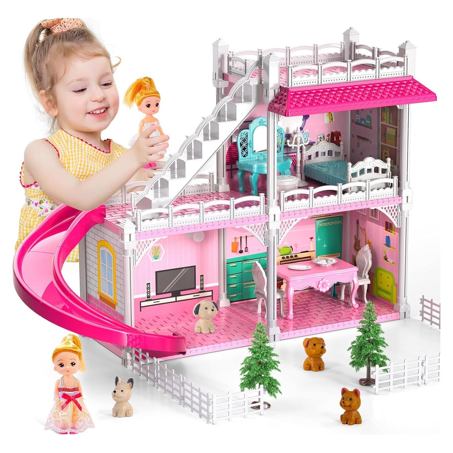 Casita de Muñecas Doloowee Rosa 2 Pisos 3 Habitaciones