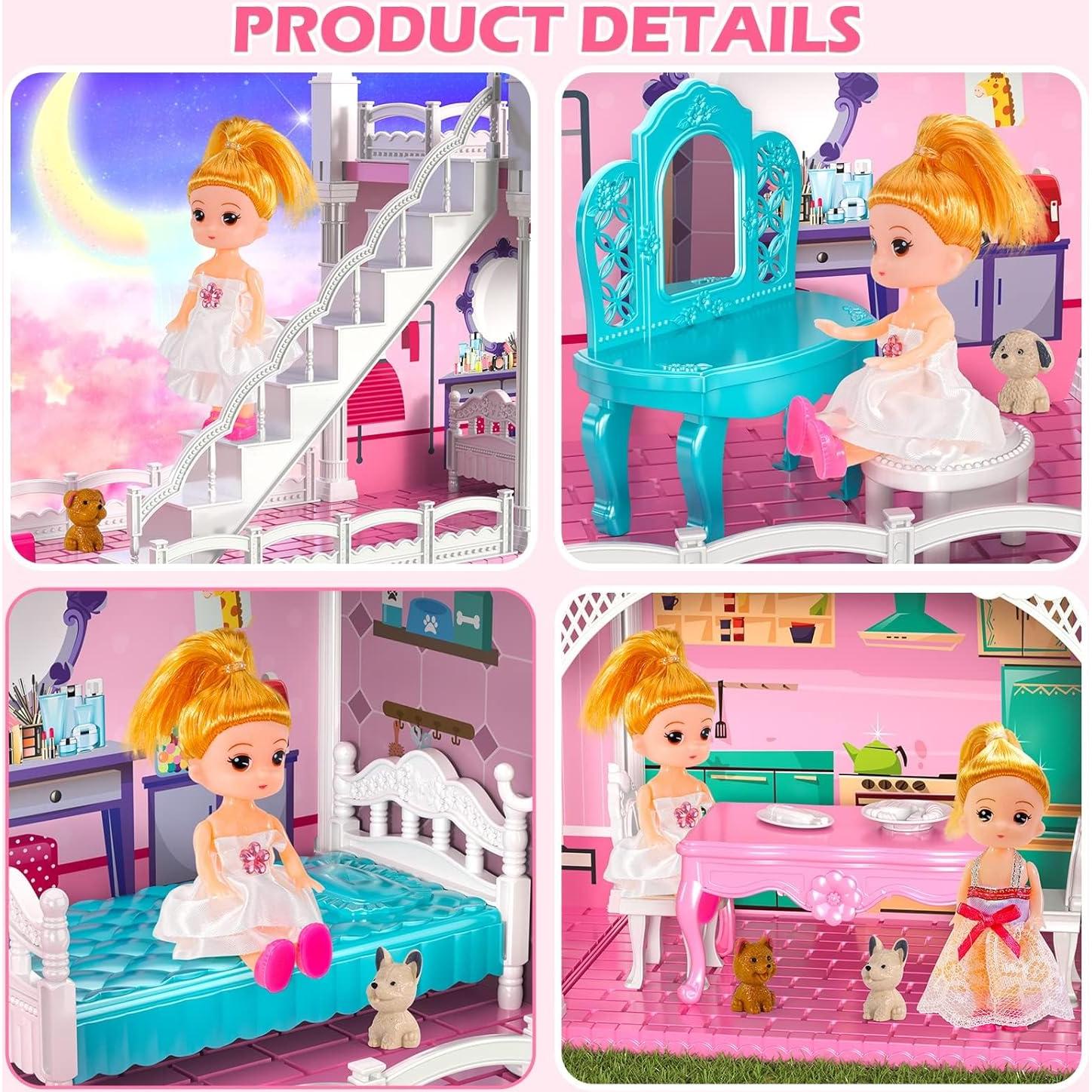 Casita de Muñecas Doloowee Rosa 2 Pisos 3 Habitaciones