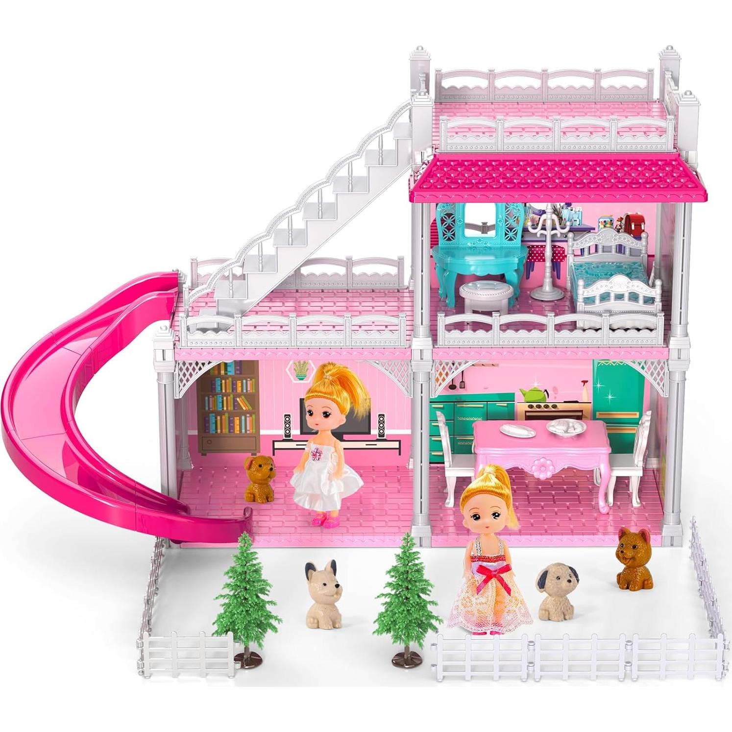 Casita de Muñecas Doloowee Rosa 2 Pisos 3 Habitaciones