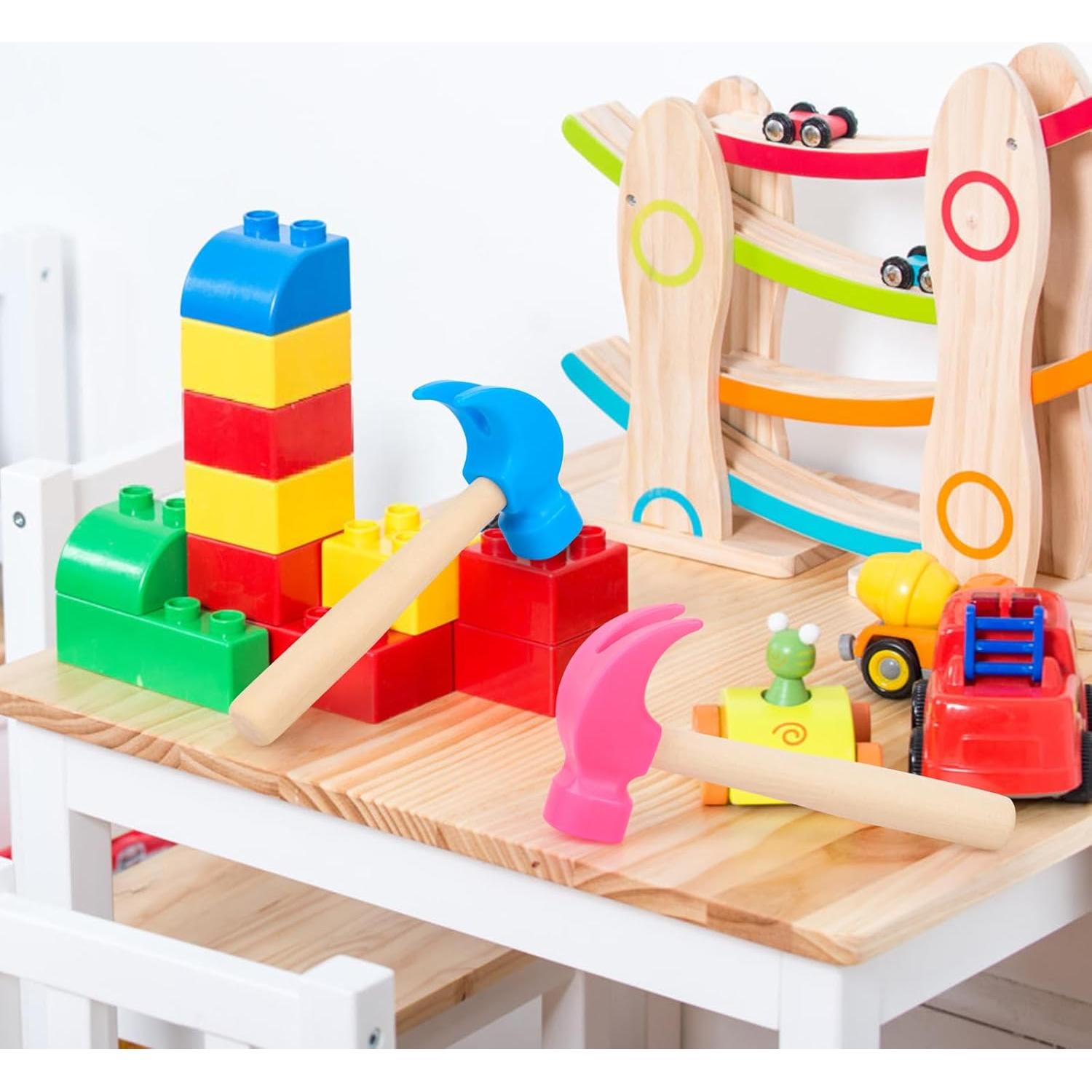 Paquete de 2 Martillos de Madera Hxezoc Azul y Rosa Rojo