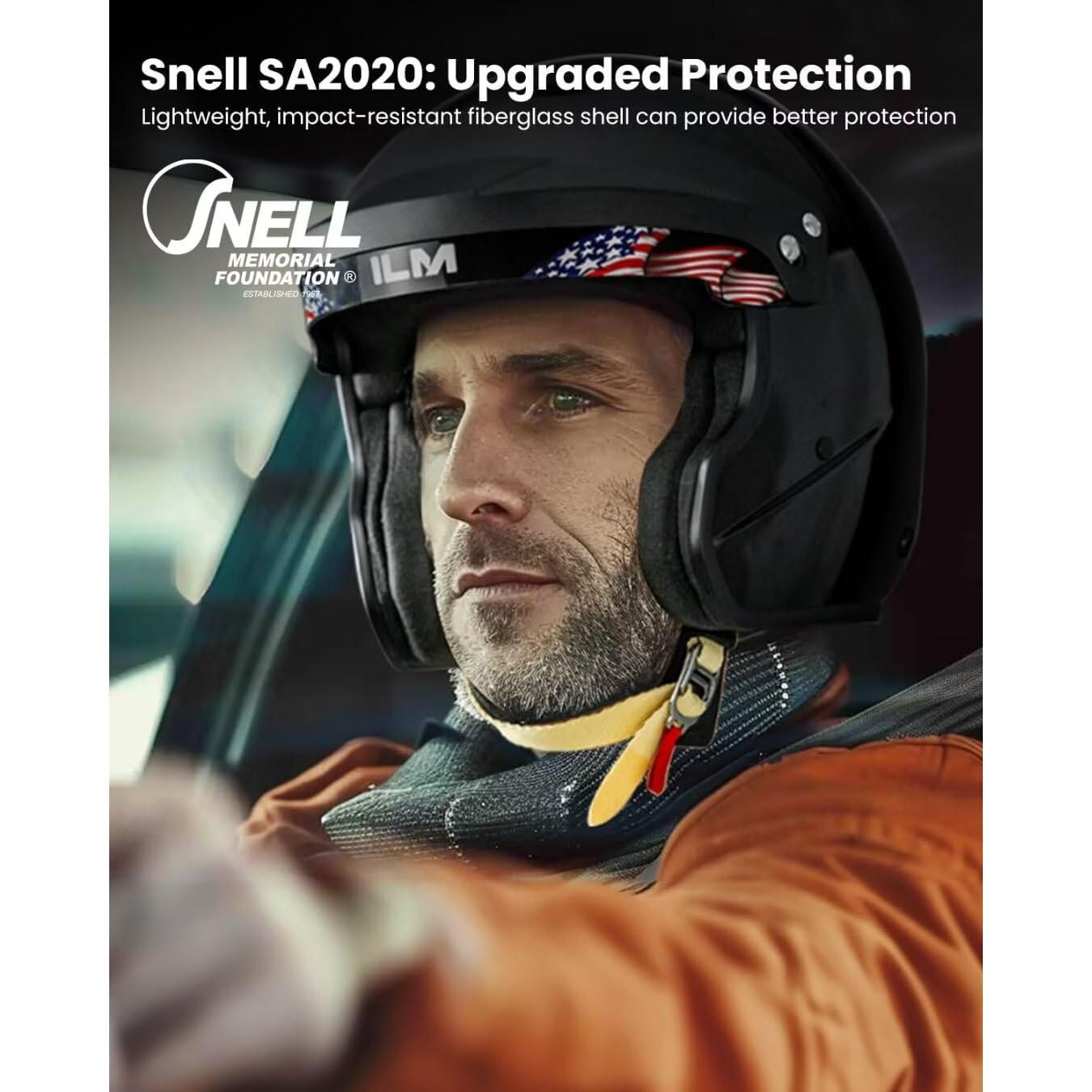 ILM Snell SA2020 Open Face Auto Racing Helmets for Men and Women Model R85 (M, GlossBlack)