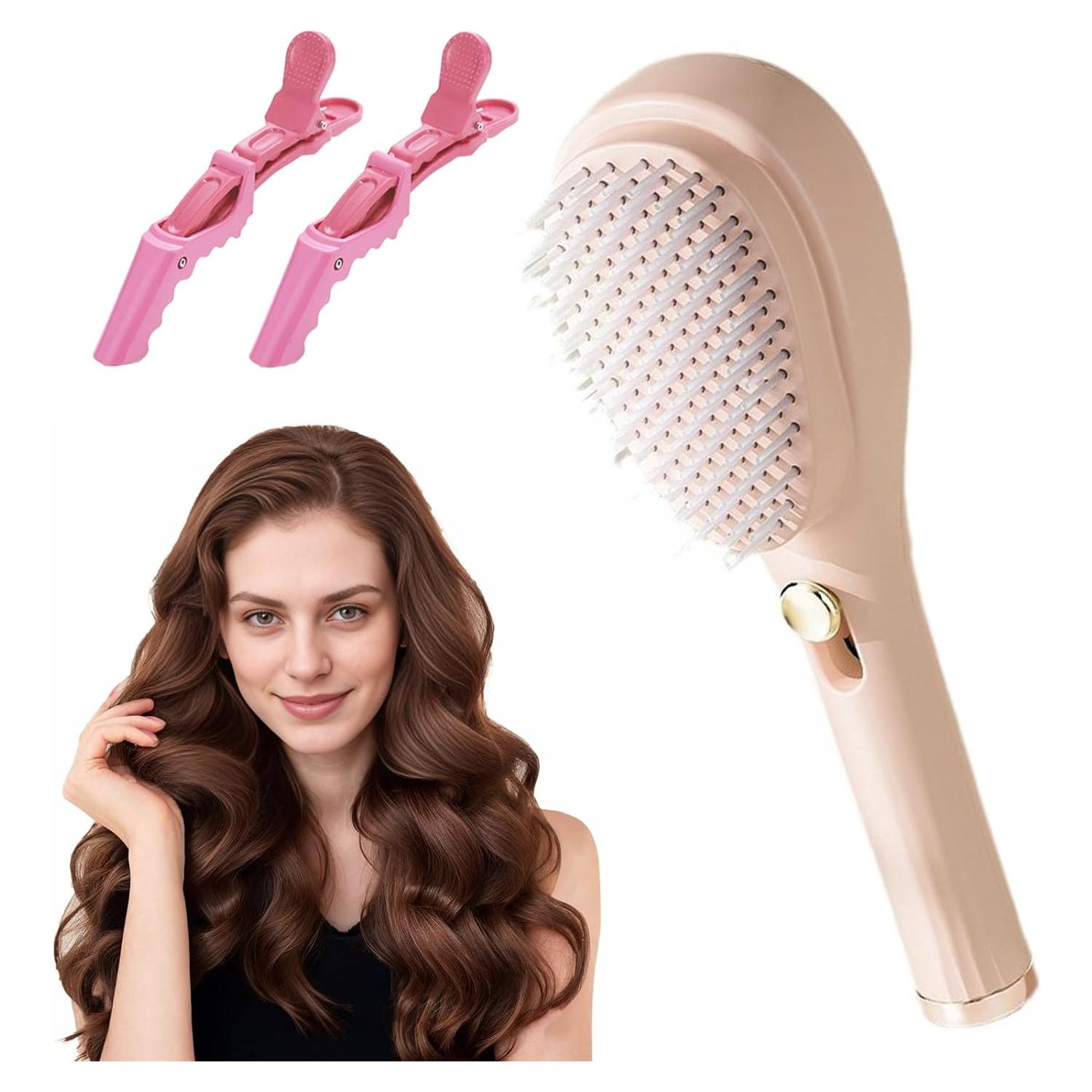 Cepillo de Pelo Autolimpiante JIANGLAI Beige Telescópico