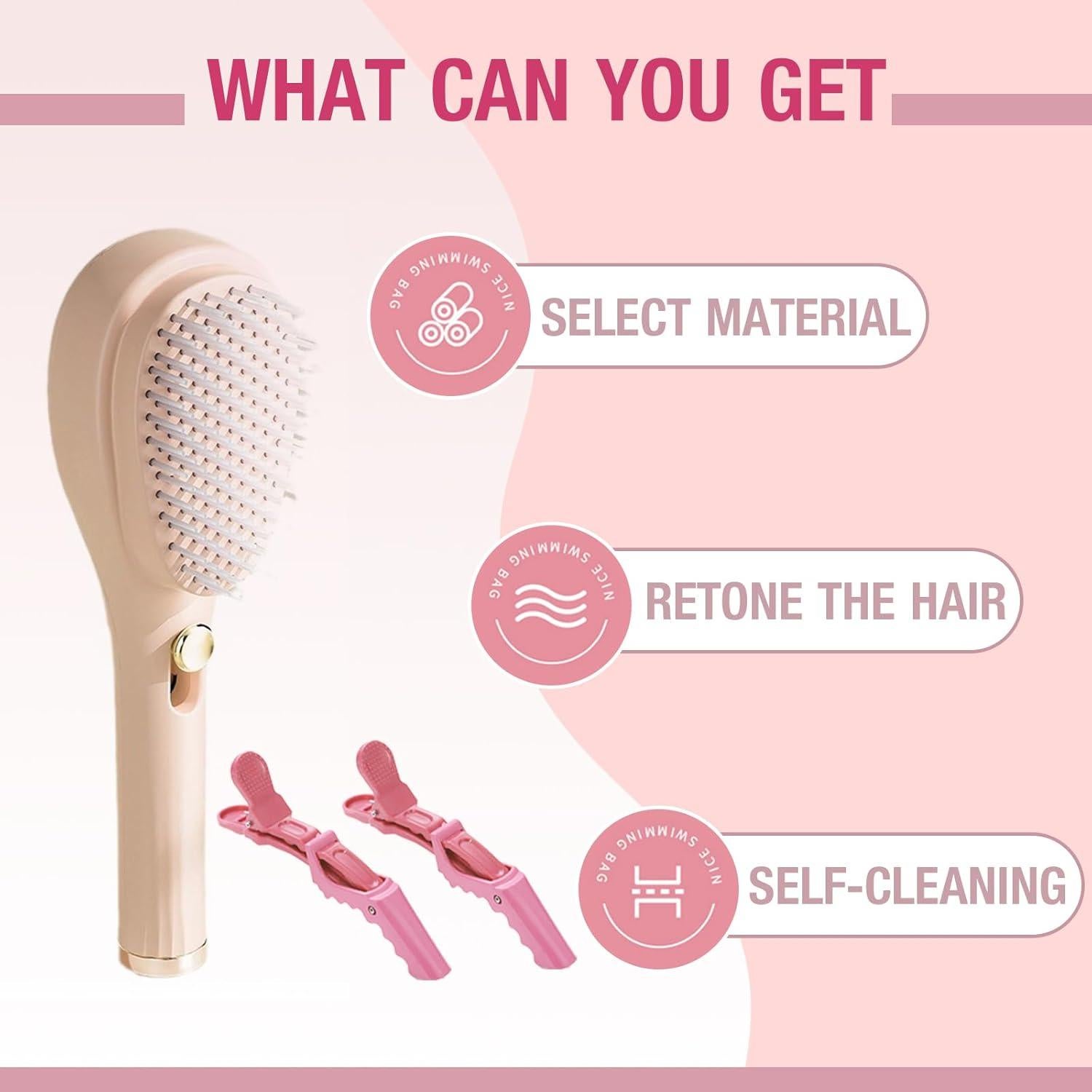 Cepillo de Pelo Autolimpiante JIANGLAI Beige Telescópico