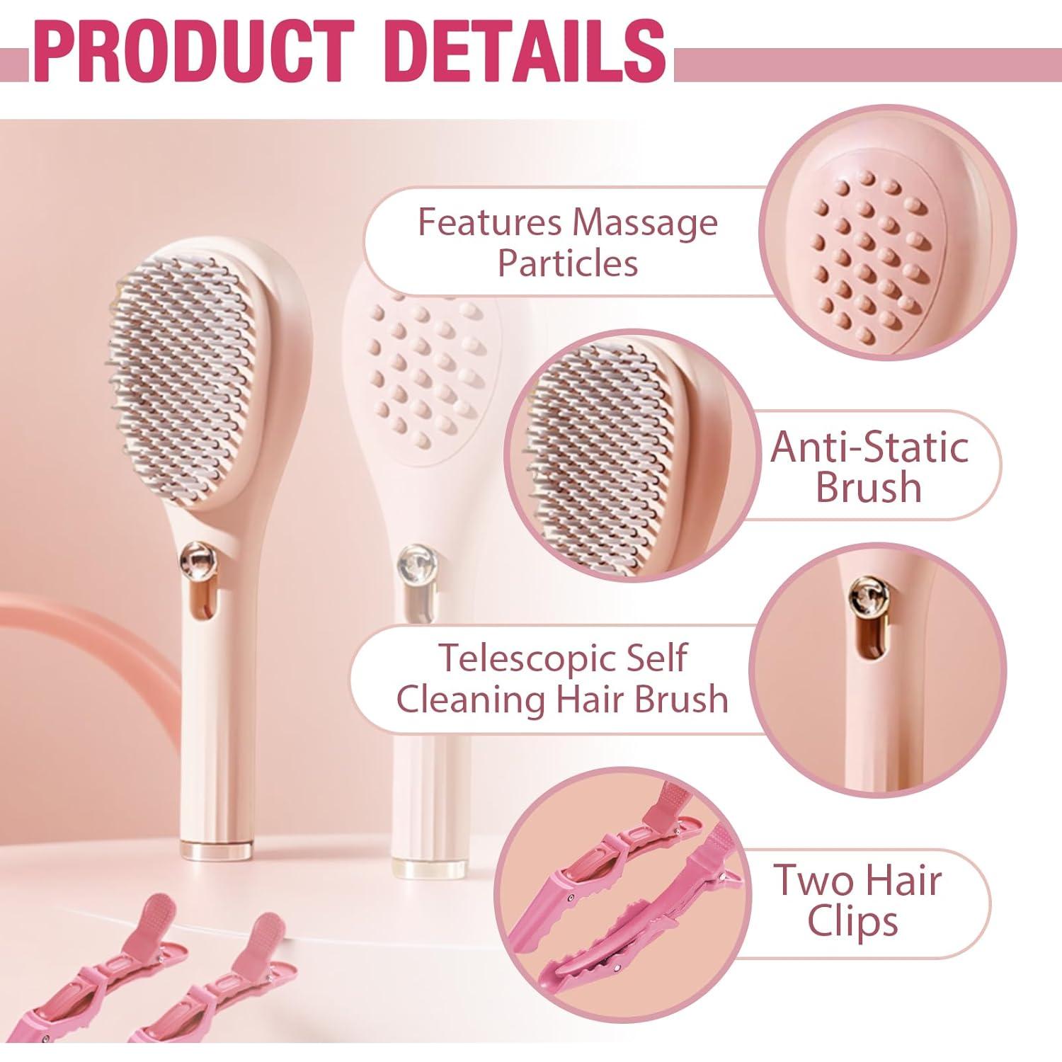 Cepillo de Pelo Autolimpiante JIANGLAI Beige Telescópico