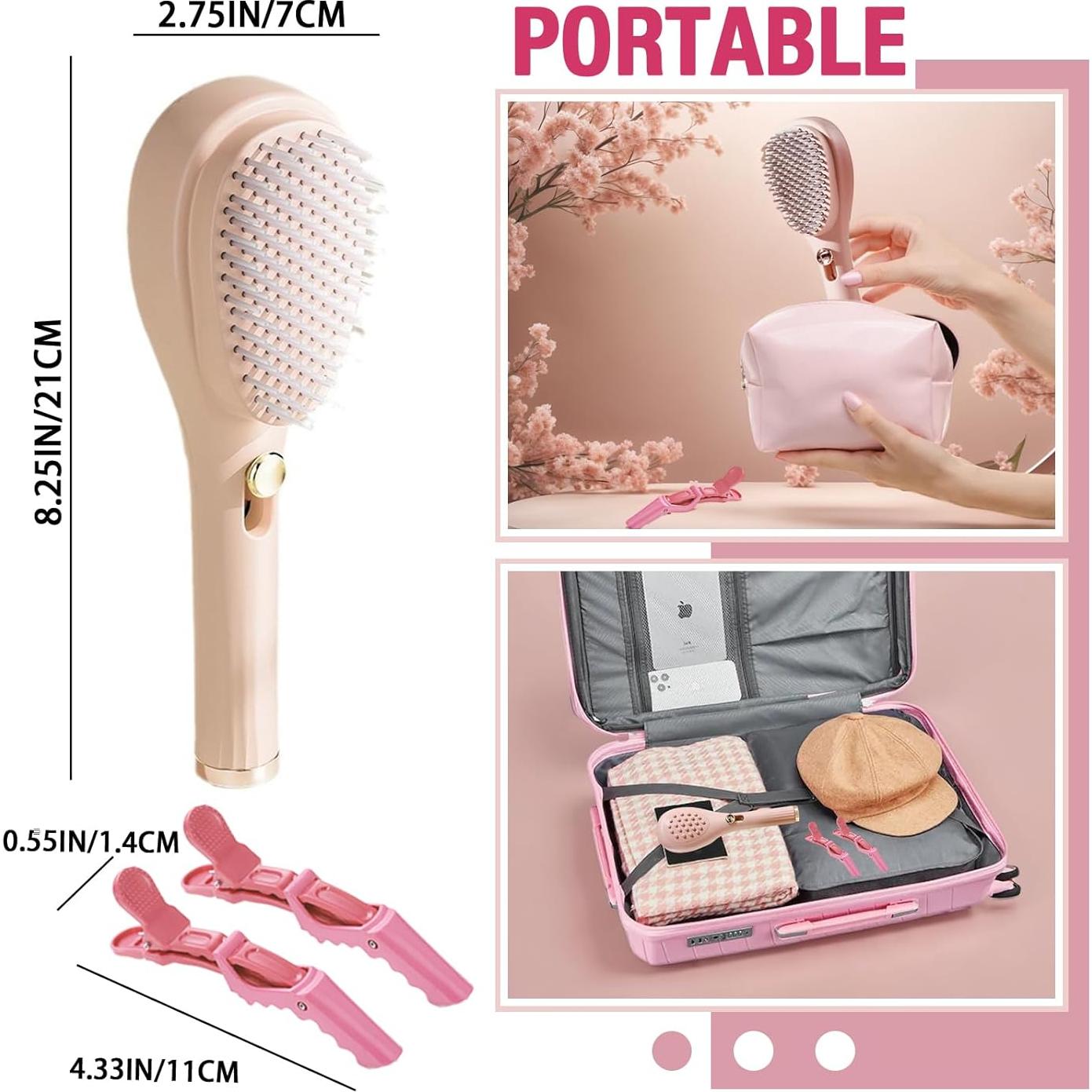 Cepillo de Pelo Autolimpiante JIANGLAI Beige Telescópico